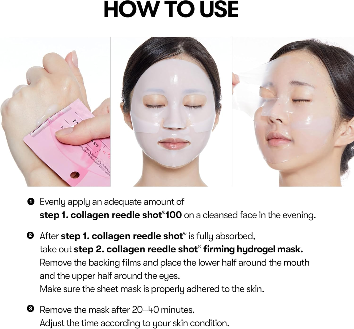 VT COSMETICS Collagen Reedle Shot 100 2-Step Hydrogel Mask(34.5Gx4Ea), Intensive Firming, Exosome 500Da Collagen Face Mask, Skin Elasticity & Fine Lines, Overnight Melting Mask, Korean Facial Mask image number 1