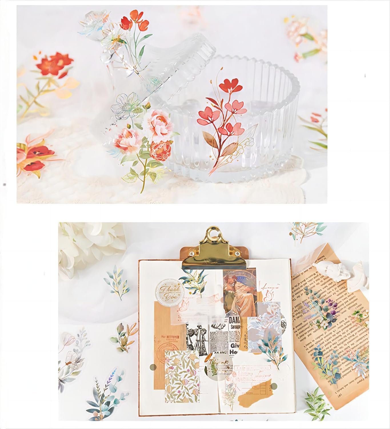 Lehuan 320PCS/ 8Pack Retro Pretty Floral Stickers, Self-Adhesive Nature Themes Plants Flowers Stickers for Scrapbooking, Arts, DIY Craft, Journal, Album, Card Making, Water Bottle Laptop Decorative image number 4