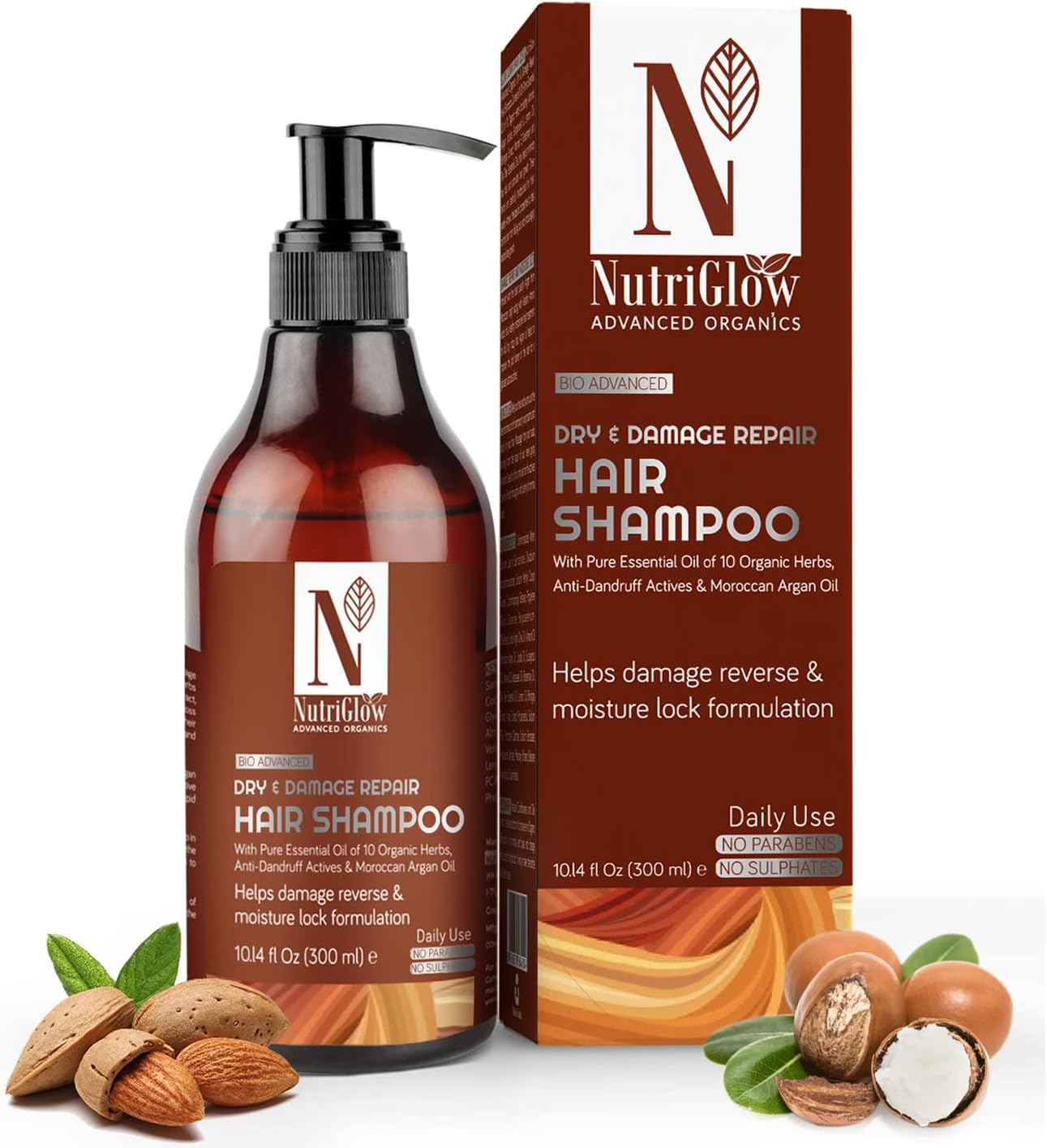 NUTRIGLOW Advanced Organics Bio Advanced Daily Use Dry and Damage Repair Hair Shampoo/Damage Reverse/Moisture Lock Formulation/Argan and Essential Oils/No Parabens/No Sulphates- 300 Ml image number 5