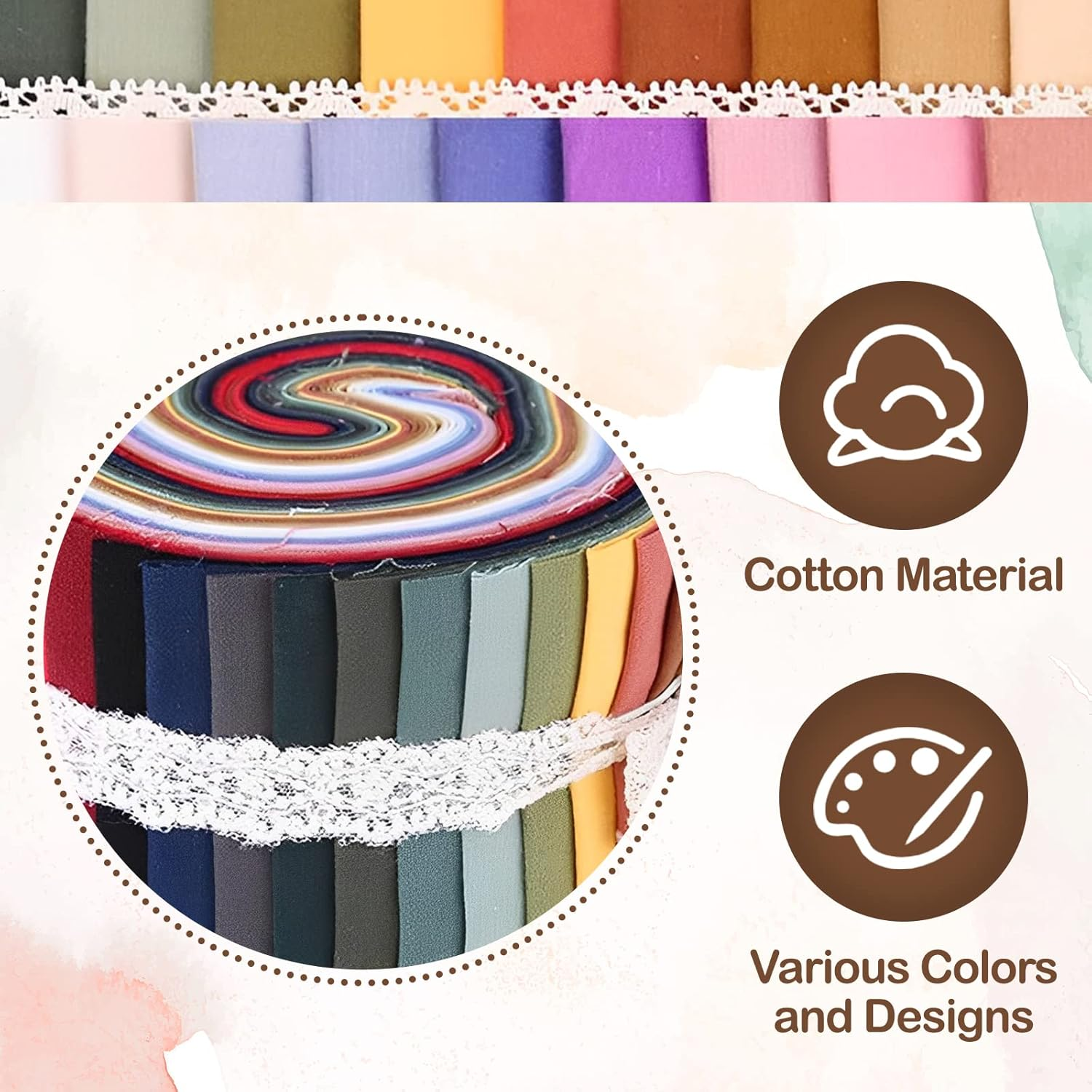 F Fityle 36 Pieces Jelly Fabric Roll 2.5 Inch Roll up Fabric Quilting Strips Floral Printed Craft Fabric Bundle Precut Patchwork with Assorted Patterns - Burlap image number 6