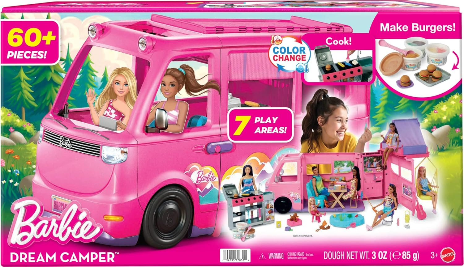 Barbie 2025 Dream Camper Playset with Roof Tent, Swing Chair, Fishing Pond, BBQ Grill with Color-Change Feature & 60+ Accessories Including Dough image number 5