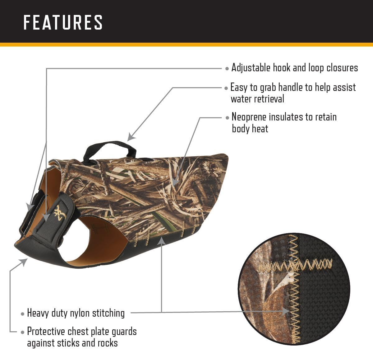 Browning Camo Neoprene Dog Vests, Full Coverage Hunting Dog Vest with Flexible Chest Plate, Realtree MAX-5 (5Mm), Orange