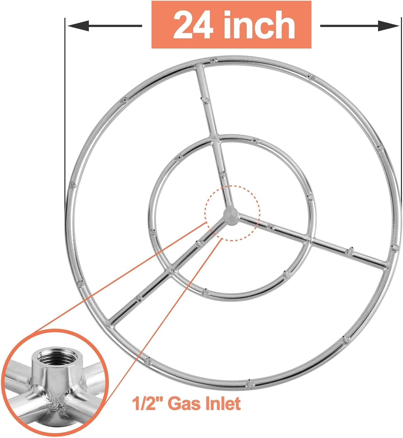 GASPRO Propane Gas Fire Pit Kit, with 24 Inch Jet Fire Pit Burner Ring, for DIY & Upgrade Propane Fire Pit, Fireplace, Heavy Duty 304 Stainless Steel, Indoor & Outdoor Use image number 1