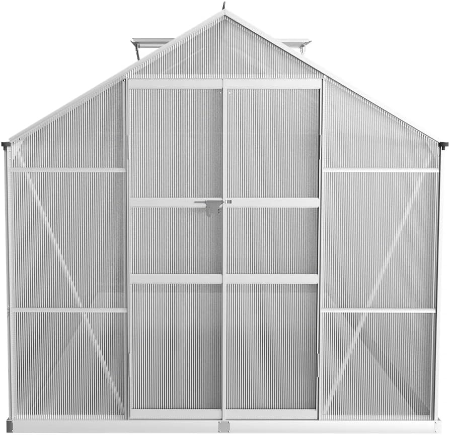 Green Fingers Greenhouse Polycarbonate House Garden Shed Walk-In Gardening Supplies Plant Stand Storage,410 X 250Cm Aluminium Frame with Lockable Door, Gutter System and Opening Roof Vents image number 5
