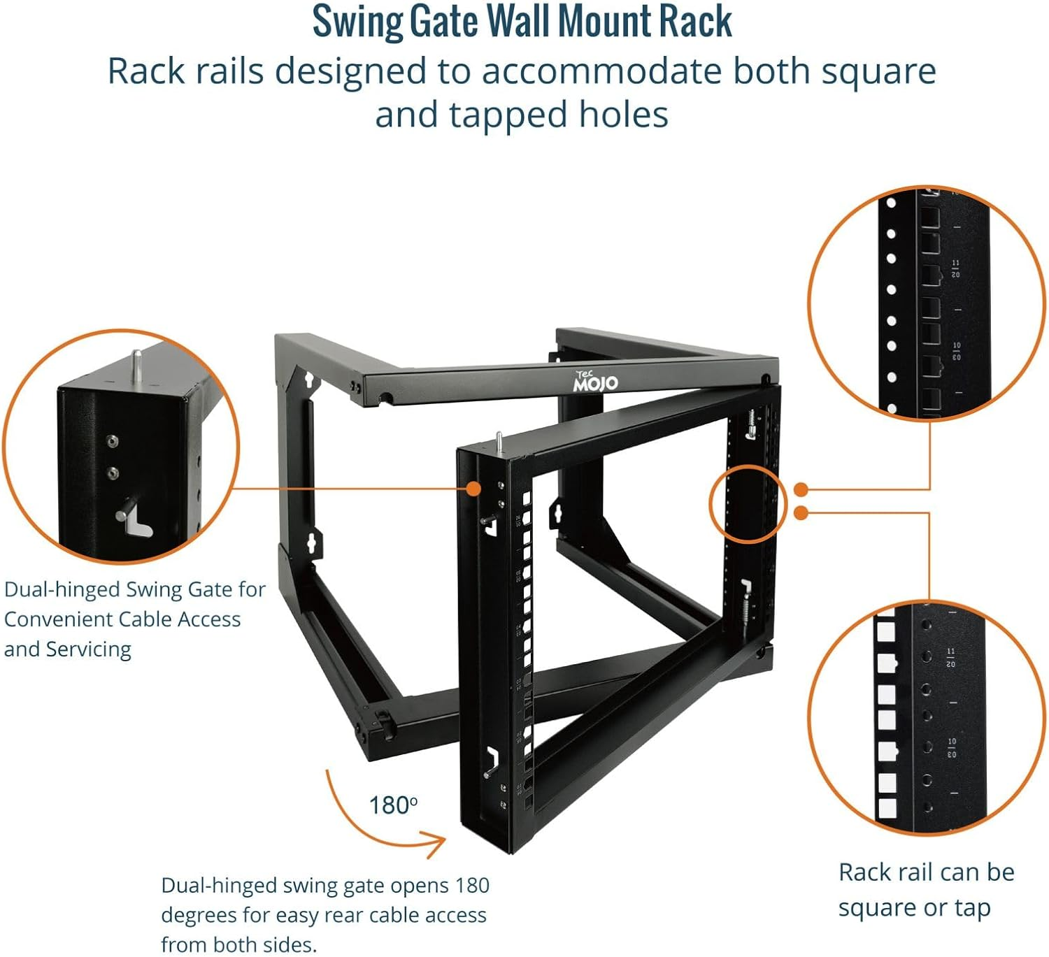 Tecmojo 2 Post 6RU Wall Mount Server Rack, 19 Inches Open Frame Server Rack with 180 Degree Swing Gate, 457 Mm Deep, for Computer/Av/Data/It/Media Equipment image number 2