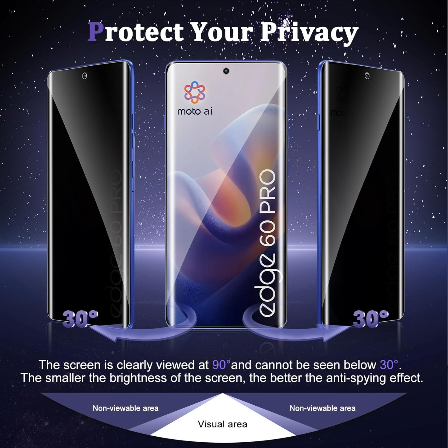 Heeyeal Pack of 2 Privacy Screen Protectors Compatible with Motorola Edge 60 Pro 5G, TPU Privacy Screen Protector, with Installation Tool, Scratch-Resistant Privacy Film for Motorola Edge 60 Pro 5G