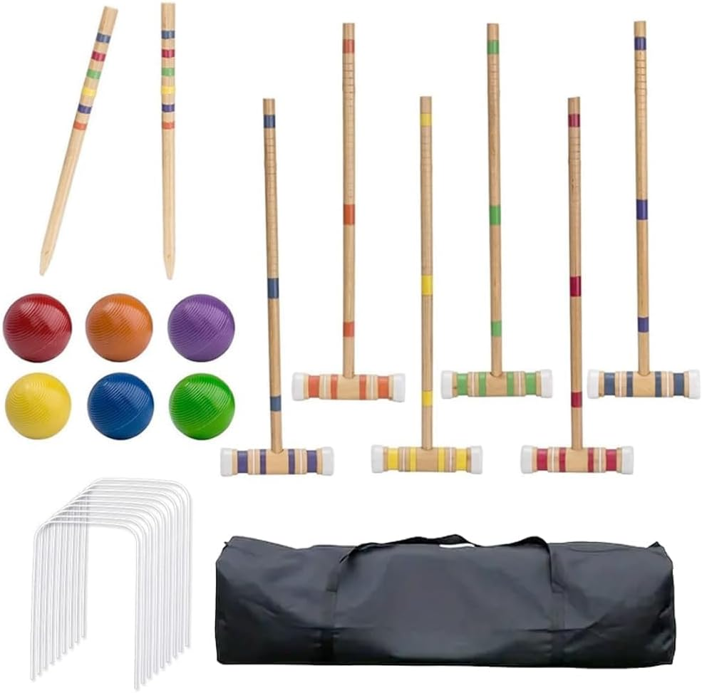Six-Player Croquet Set with Wooden Mallets, Colored Balls, Sturdy Carrying Bag for Adultski, Perfect for Lawn,Backyard,Park and More (Colorful) image number 2