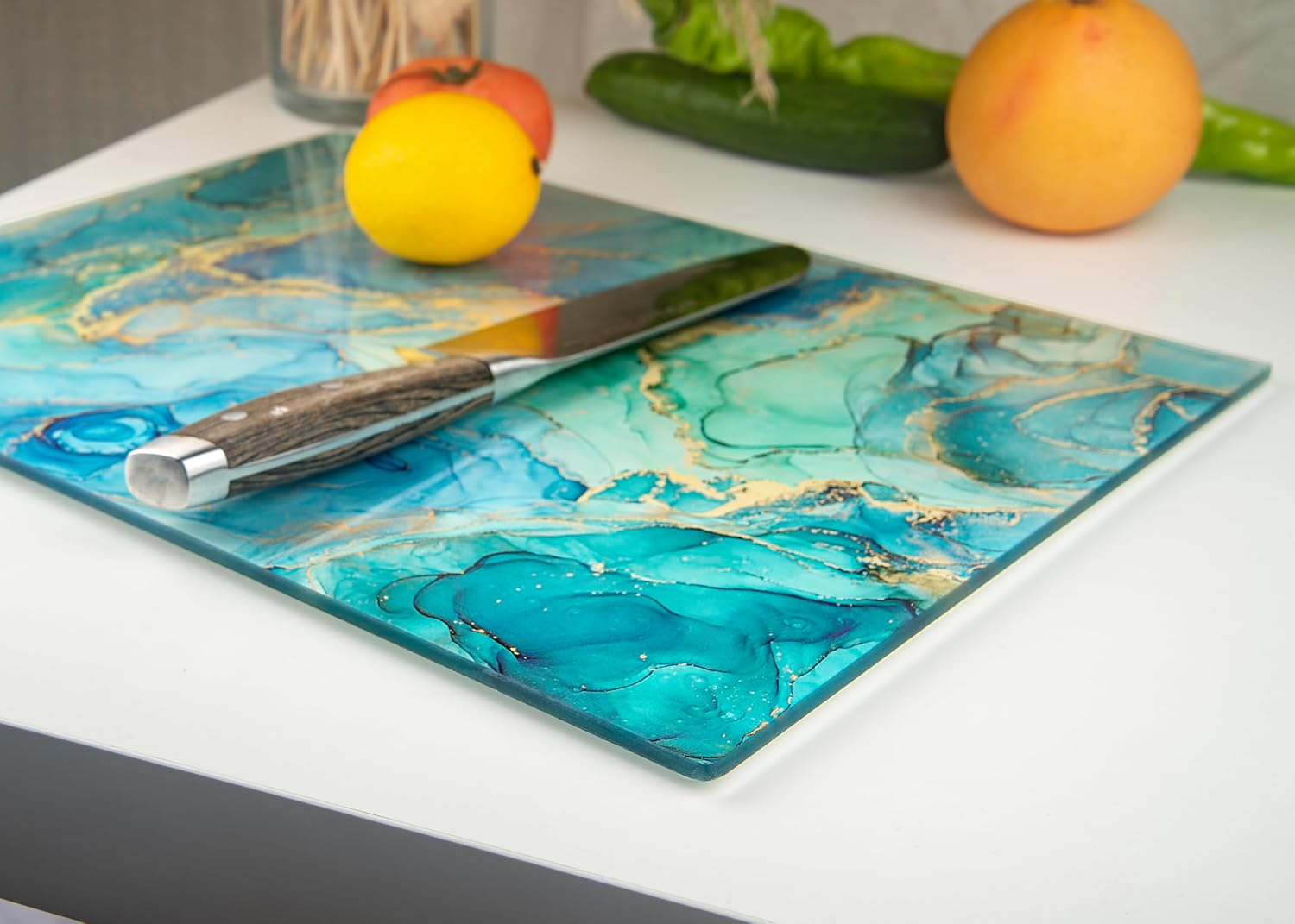 Kitchenville Glass Chopping Board 40X30Cm : Tempered Glass Worktop Savers for Kitchens, Durable, Scratch-Resistant, Heat-Proof - Turquoise Ocean image number 6