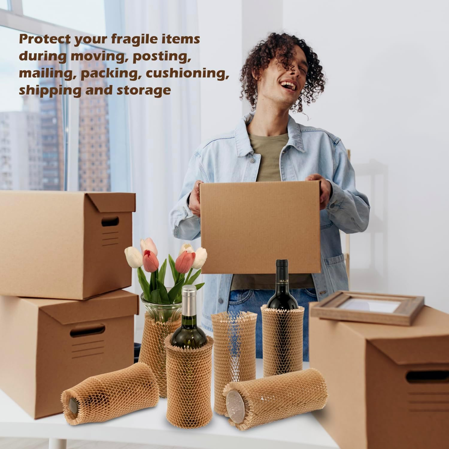 12 Pack Bubble Wrap Sleeves for Moving House, Honeycomb Packing Paper, Glass Jar Cup Wine Bottle Protector Cases Protective Wrap,Packaging Materials (22Cm) image number 3