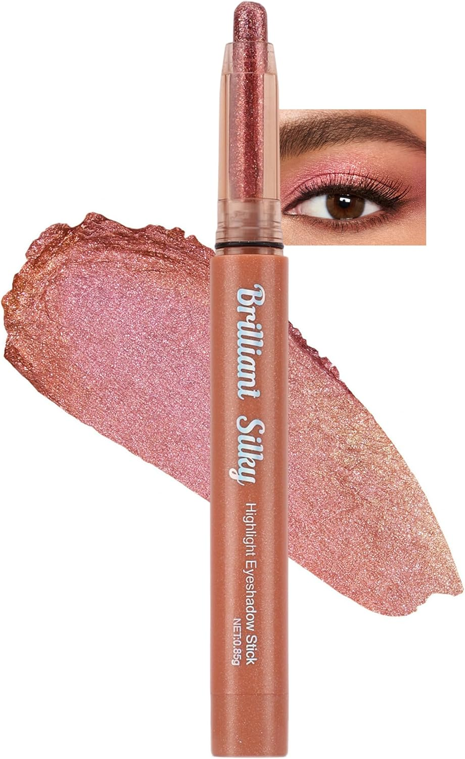 Erinde Glitter Eyeshadow Stick, Waterproof Eyeshadow Shimmer Stick, Smooth Cream Eye Shadow Sticks, Korean Makeup Brightener Pencil, Easy to Blend Long Lasting Shimmer Eyeshadows 05#