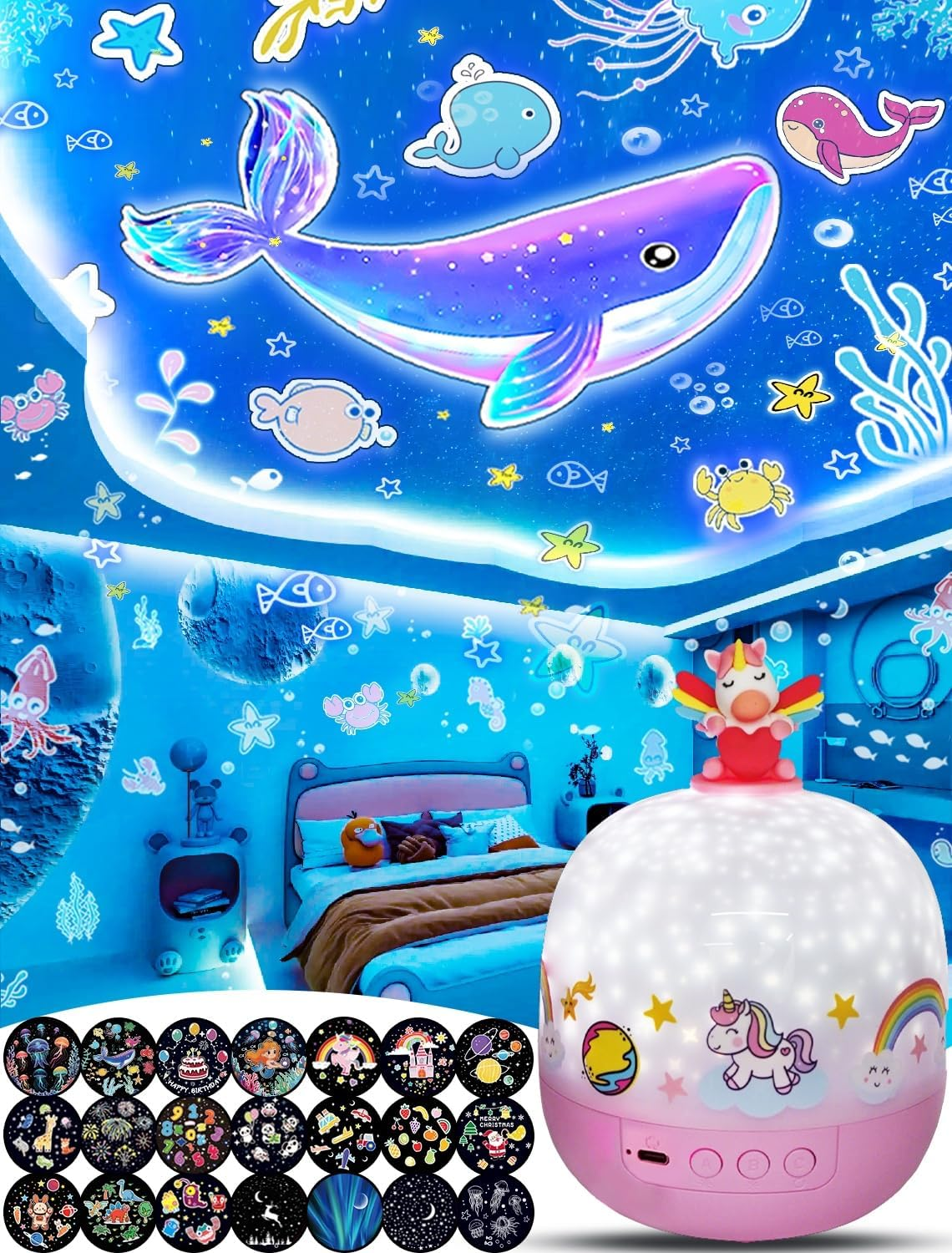 21 Set of Films Ceiling Projector Kids Light, Unicorn Star Night Light Projector, Light Projector for Kids Room, Girls Bedroom, 360&deg; Rotating, Birthday, Christmas, Gifts image number 2