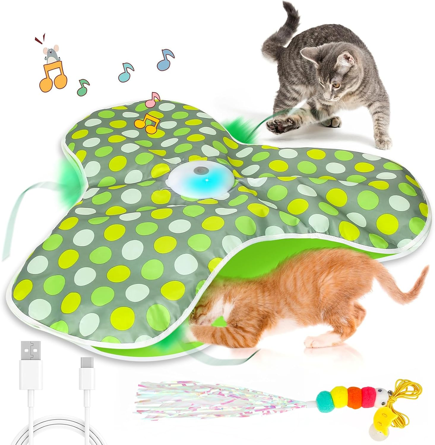 Indoor Cat Interactive Toys Simulated Hunting Rechargeable Interactive Cat Toys with Feather Accessories 360&deg; Self-Rotating Rolling Ball Suitable for Energetic and Bored Cats image number 6