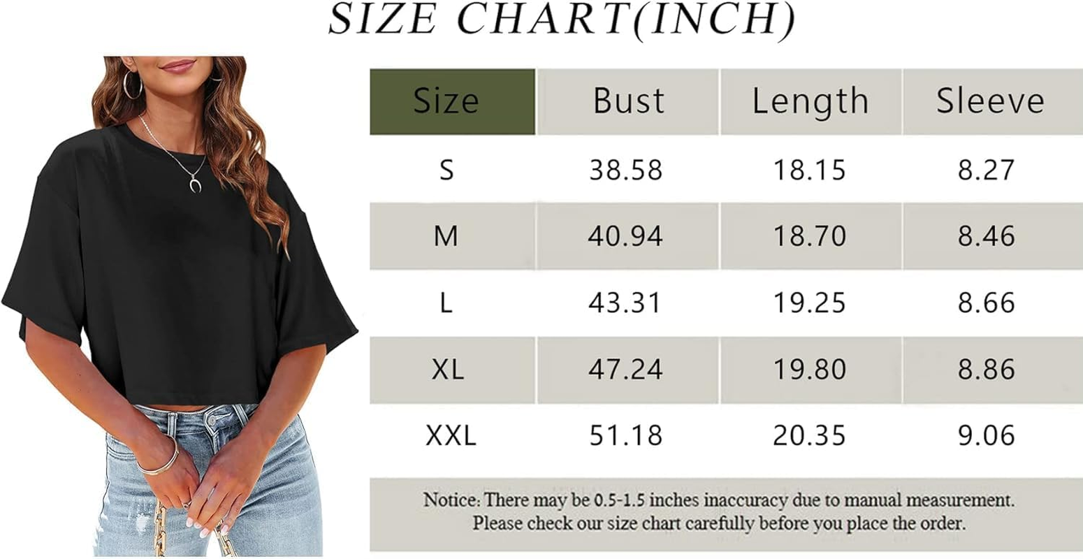 Fisoew Women Half Sleeve Cropped T-Shirts Drop Shoulder round Neck Crop Tops Casual Summer Solid Color Basic Tees image number 2