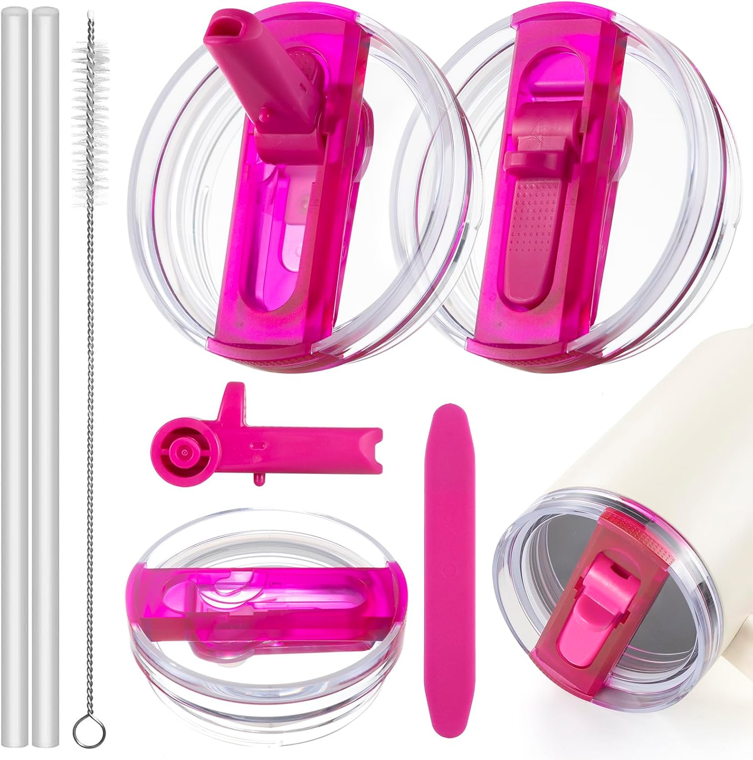 2Pcs 40 Oz Lid Leak-Proof for Stanley Cup - Tumbler Detachable Flip Straw Lid, Lids Replacement Accessories for Stanley Cups, Cup Accessories, Set with Cover(Rose) image number 3