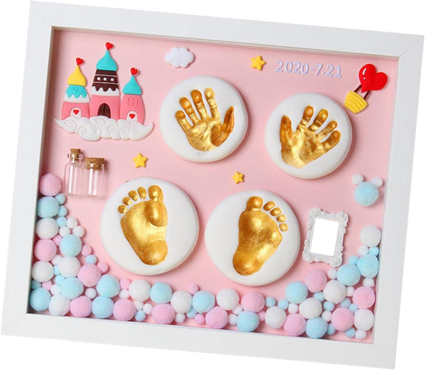 Baby Picture Photo Frame Footprint & Handprint Kit DIY for Newborn Kids Gift with Gift Box Pink image number 4