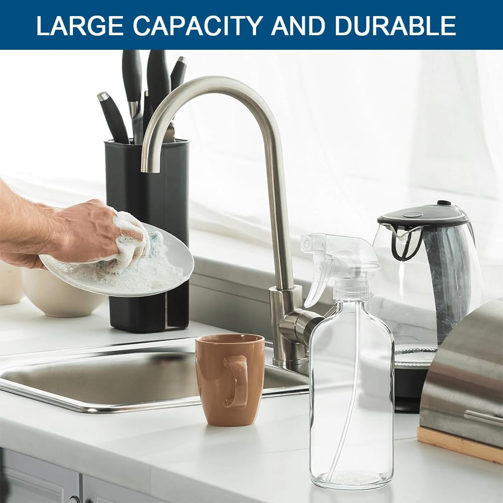 9-Pack Glass Spray Bottles, Empty Transparent Spray Bottles, Refillable, with Trigger Sprayer, Suitable for Cleaning Liquid, Essential Oil, Alcohol, Plant Watering Spray image number 3