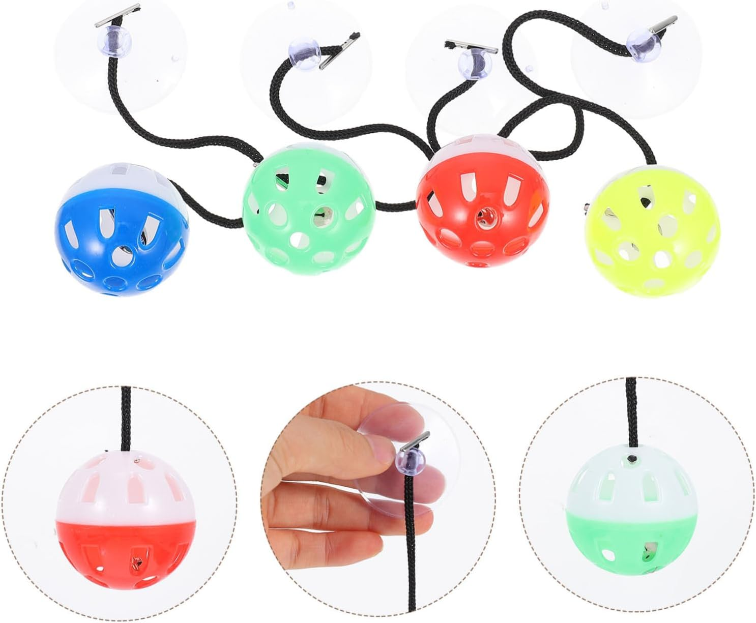 JOINPAYA 4Pcs Bell Balls Suction Cup and Rope for Household Reptile Toys Interactive Lizard Toy for Learning and Portable Pet Use image number 4