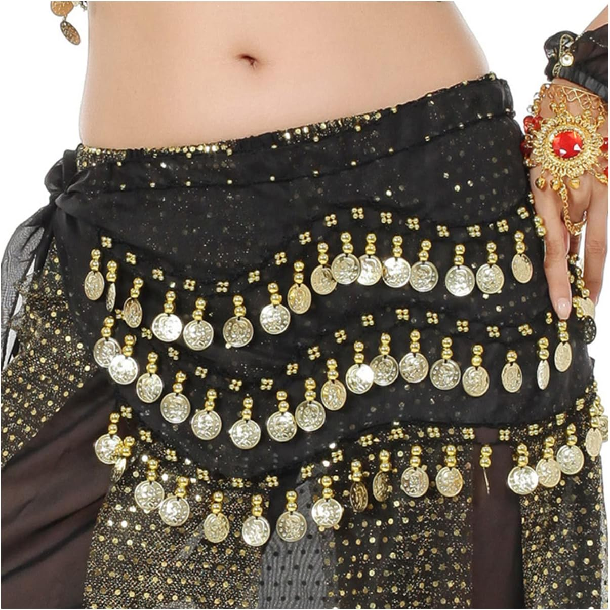 Lauthen.S 128 Coins Belly Dance Hip Scarf Tribal Belt Halloween Genie Costume Accessory
