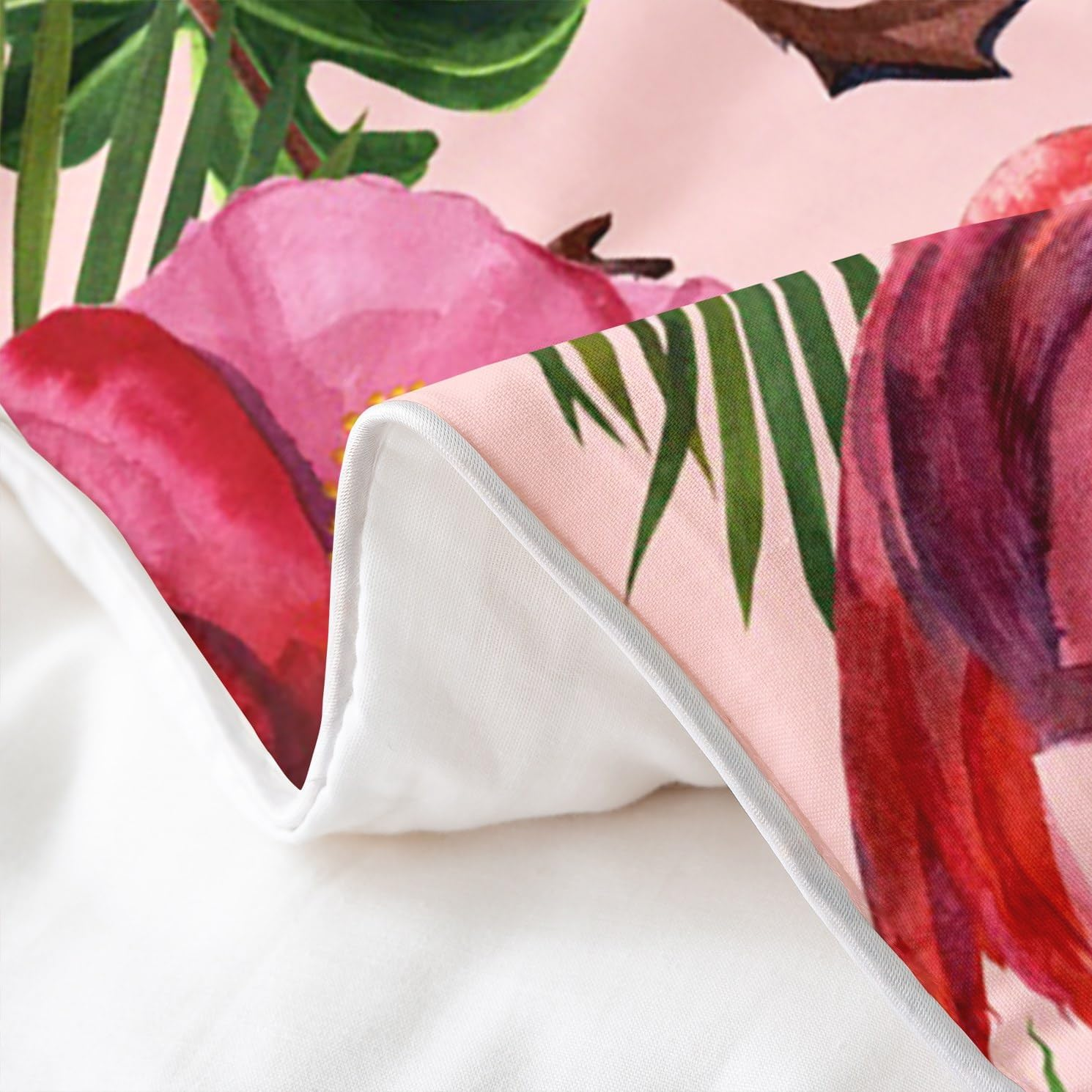 Loussiesd Flamingo Duvet Cover Set 155 X 220 Cm Children'S Tropical Flamingo Flroal Bed Set for Boys Teenagers Tropical Leaves Flower Bedding Set 100% Cotton Leaf Pattern Red Bedding Set image number 5