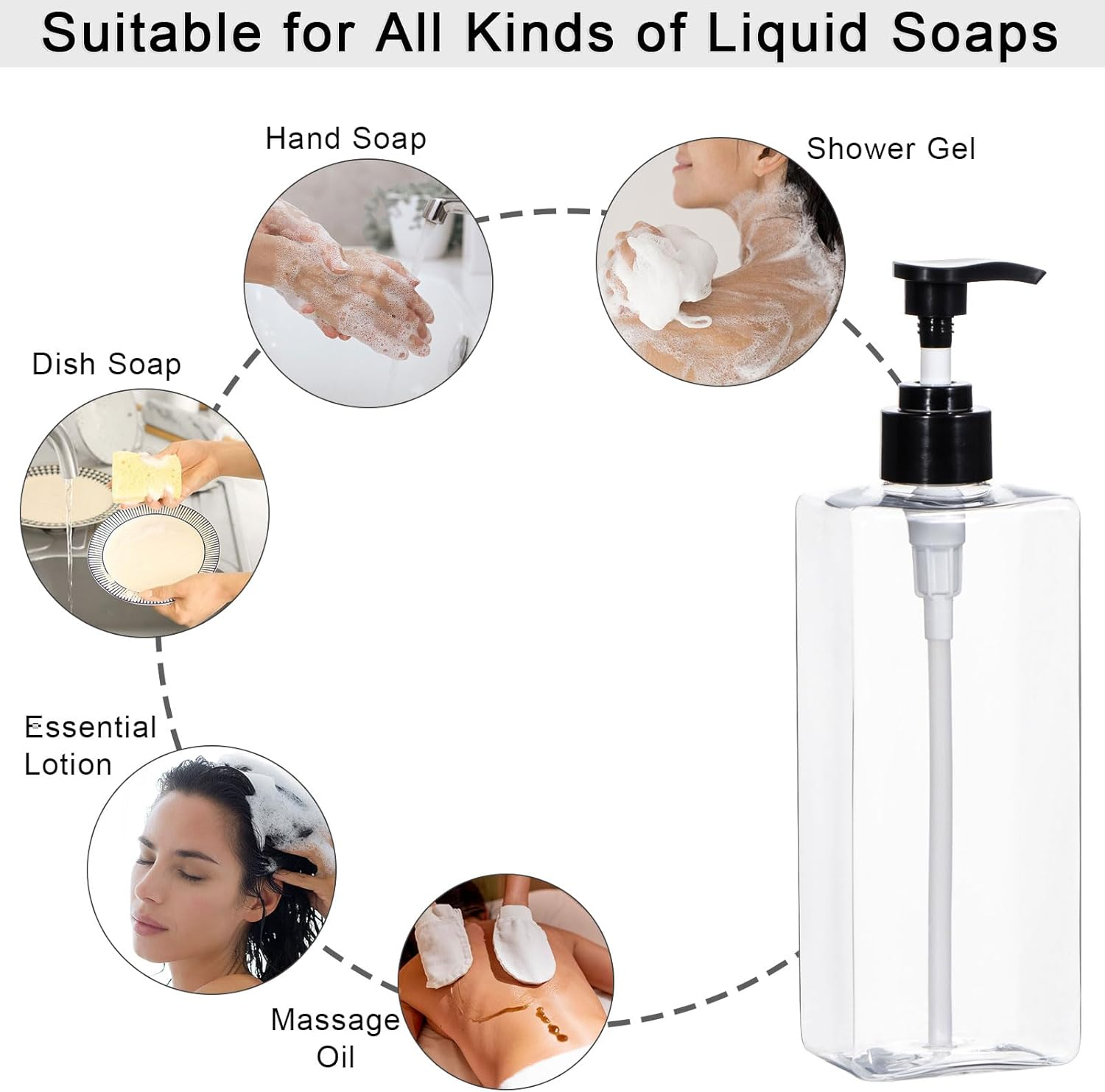 Yeeco Plastic Shampoo and Conditioner Dispenser - Refillable Pump Bottles, 16.9Oz/500Ml, 3 Packs for Bathroom, Kitchen, Hotel - Clear Blue - Clear image number 4