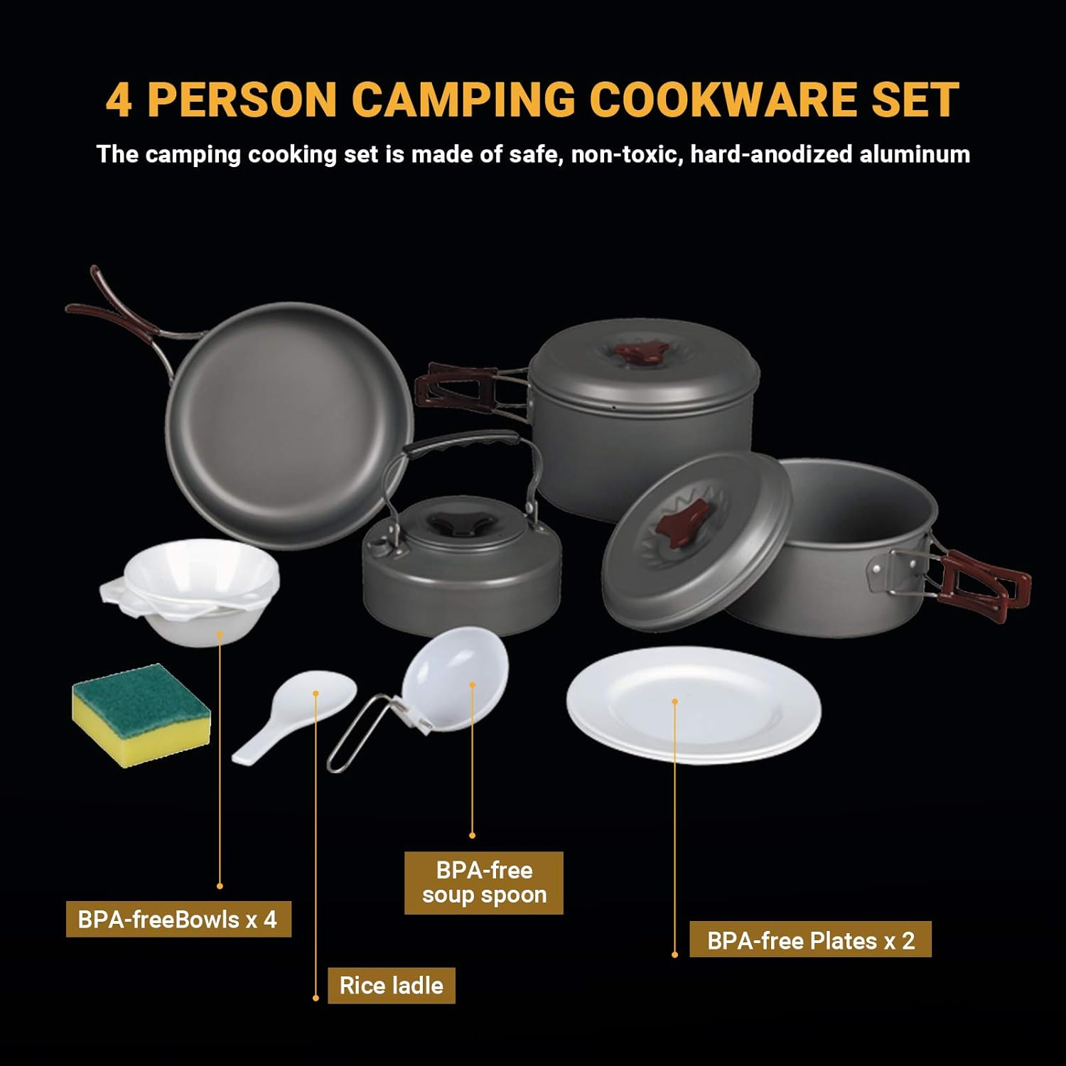 Bulin 24/13/11/8PCS Camping Cookware Pots and Pans Backpacking Cooking Set Lightweight Cookware Mess Kit Outdoor Cook Gear for Family Hiking Picnic - Black-13Pcs image number 3