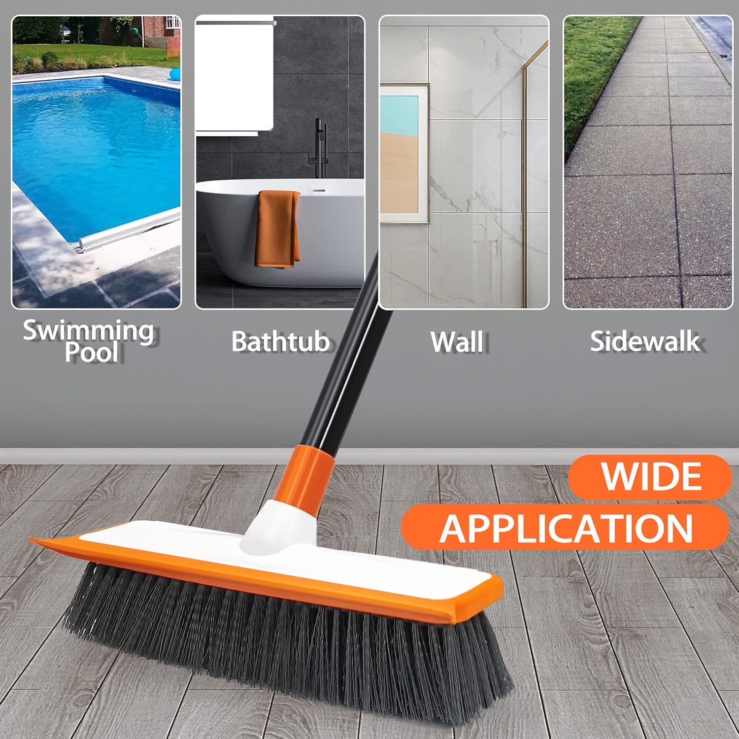 JEHONN Floor Scrubbing Brush 138 Cm Telescopic Long Handle Garden Patio Deck Cleaning Brush Stiff Broom Scrubber with Squeegee, Indoor Outdoor Sweeping Brush for Bathroom, Shower Wall, Swimming Pool