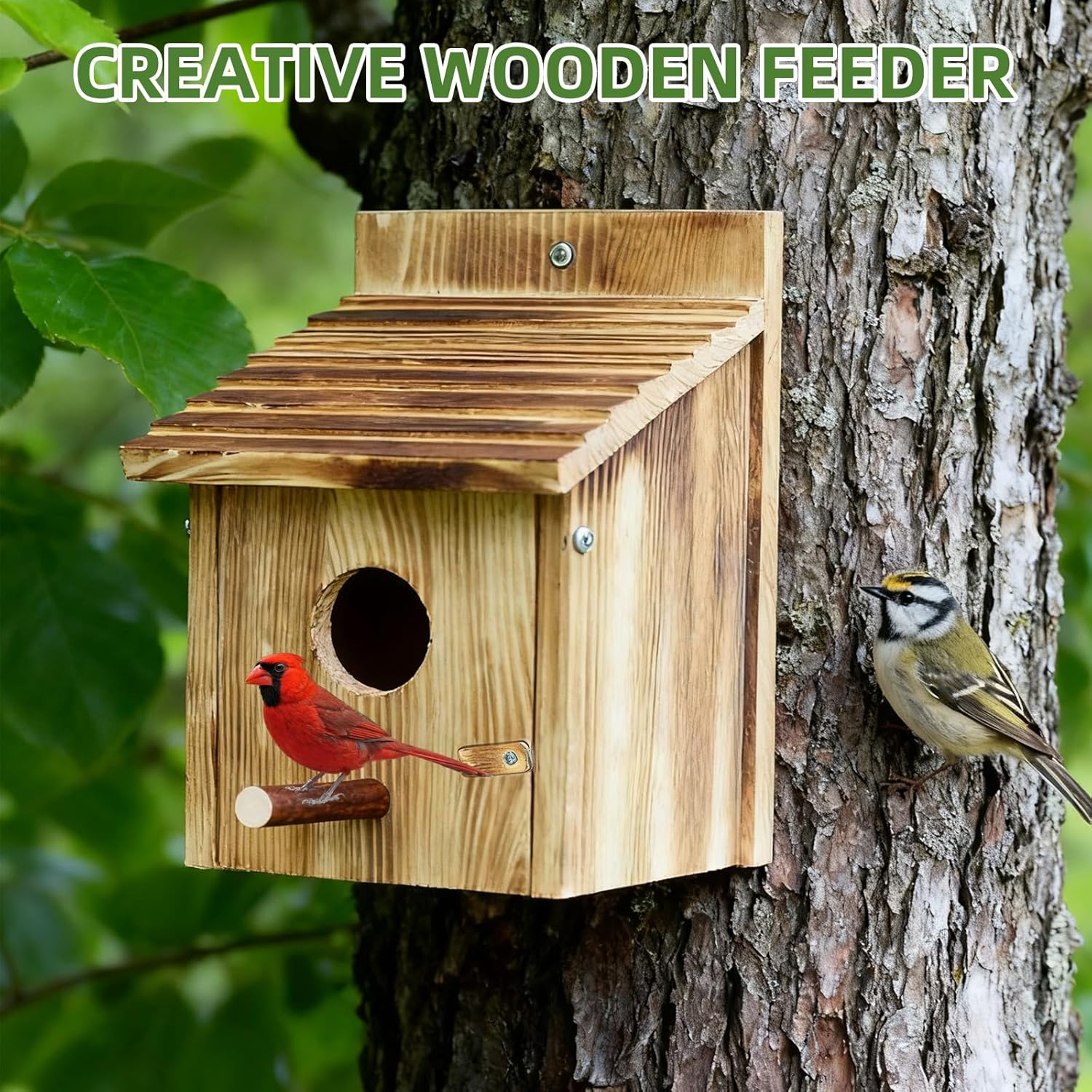 Bird House for outside with Predator Guard, Wood Bird Houses for outside with Pole Wooden Bird House for Bluebird Cardinals Hanging Birdhouse Clearance Garden Country Cottages (Brown) image number 2