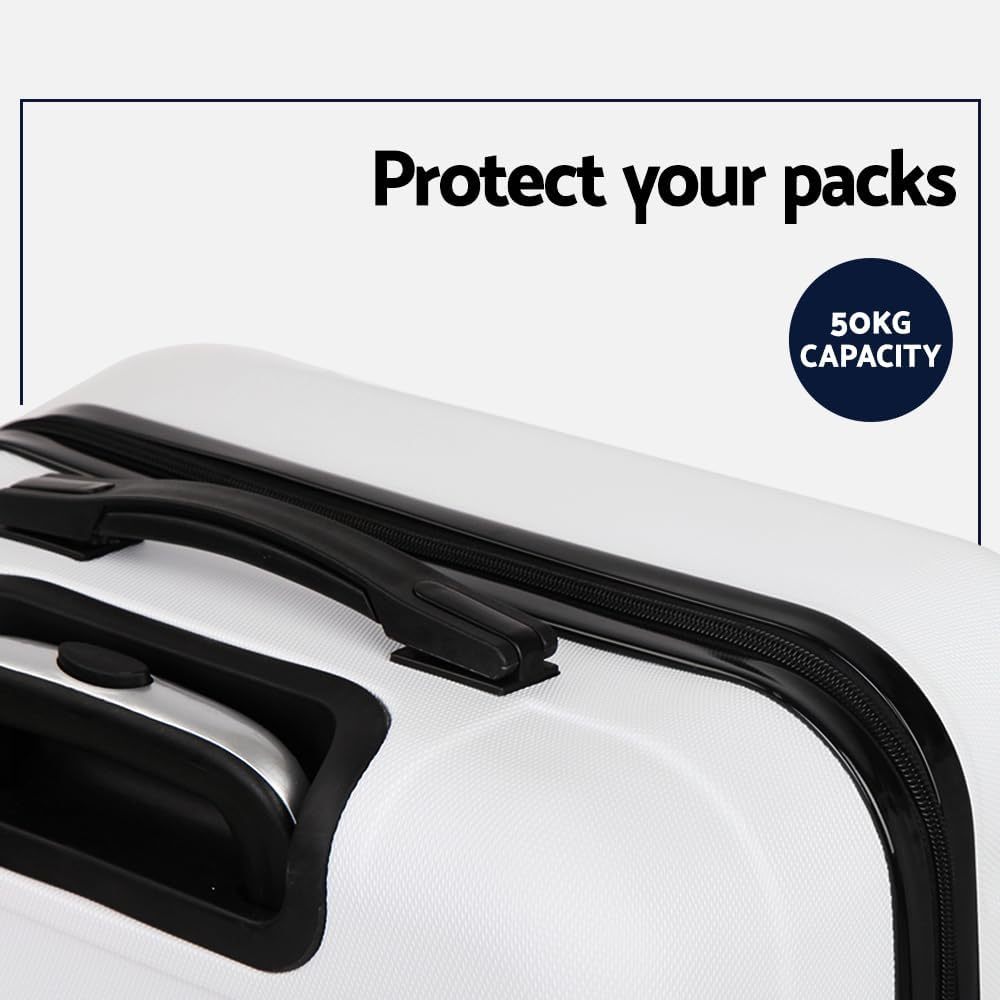 Wanderlite Luggage Set 2Pcs Trolley Suitcase Sets Hard Case Shell, Bag Carry on Adult Kids White Travel Hand Luggages, Lightweight Roller TSA Lock 4 Universal Wheels image number 6