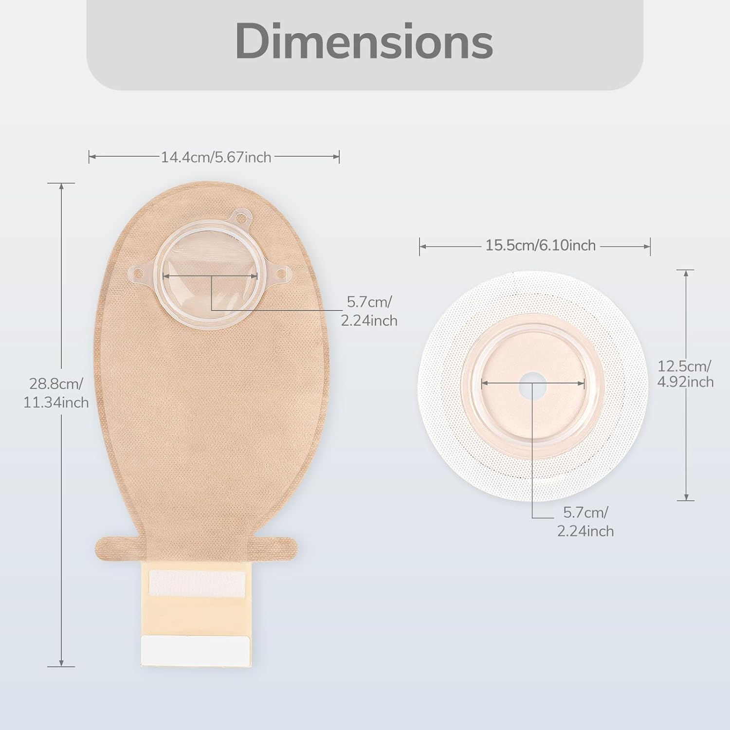 DERAYMI 22 PCS Colostomy Bags, Two Piece Ostomy Bag Ostomy Supplies, Drainable Ostomy Pouches for Ileostomy Colostomy Stoma Care, Cut-To-Fit 20-57Mm (16 X Bags+6 X Barriers) image number 3