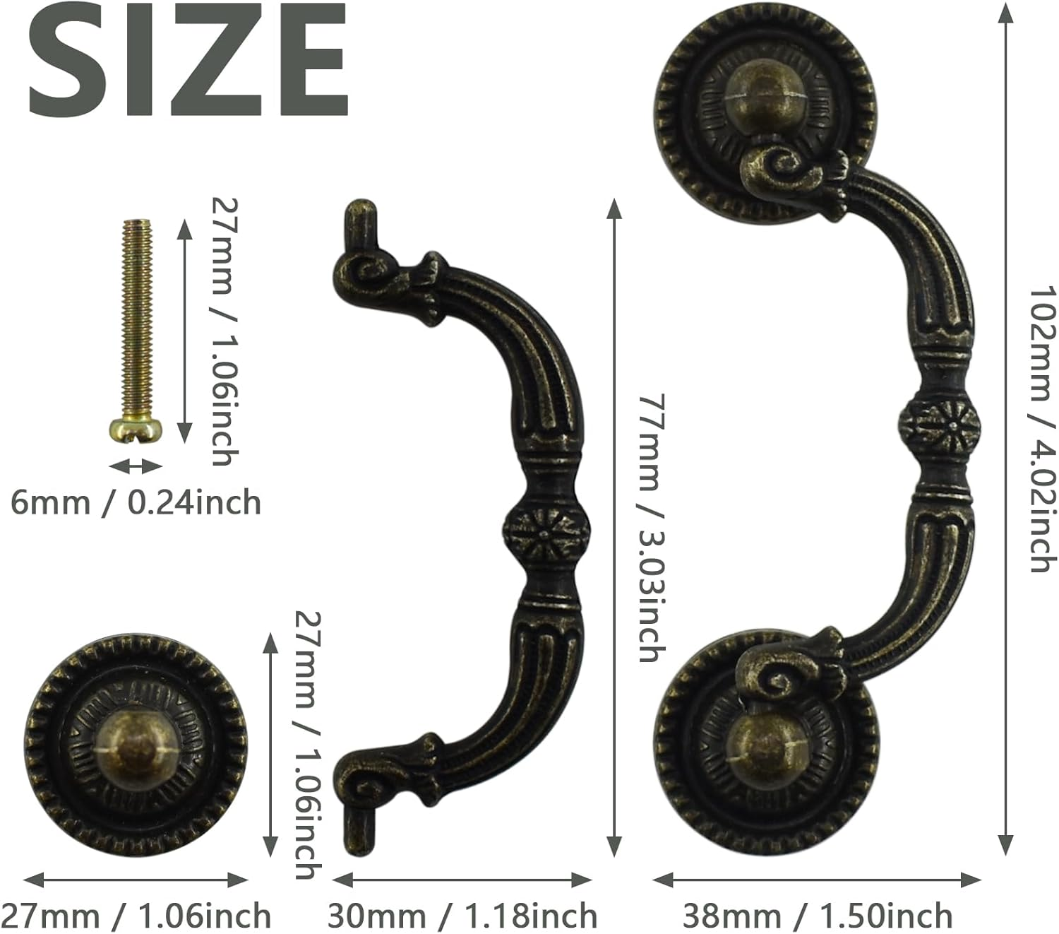 BDS-HOME 2Pack 3'' Hole Center Bronze Vintage Pulls Handles Antique Decorative Drawer Knobs Pulls for Cabinet Hardware, Dresser, Cupboard, Wardrobe image number 4