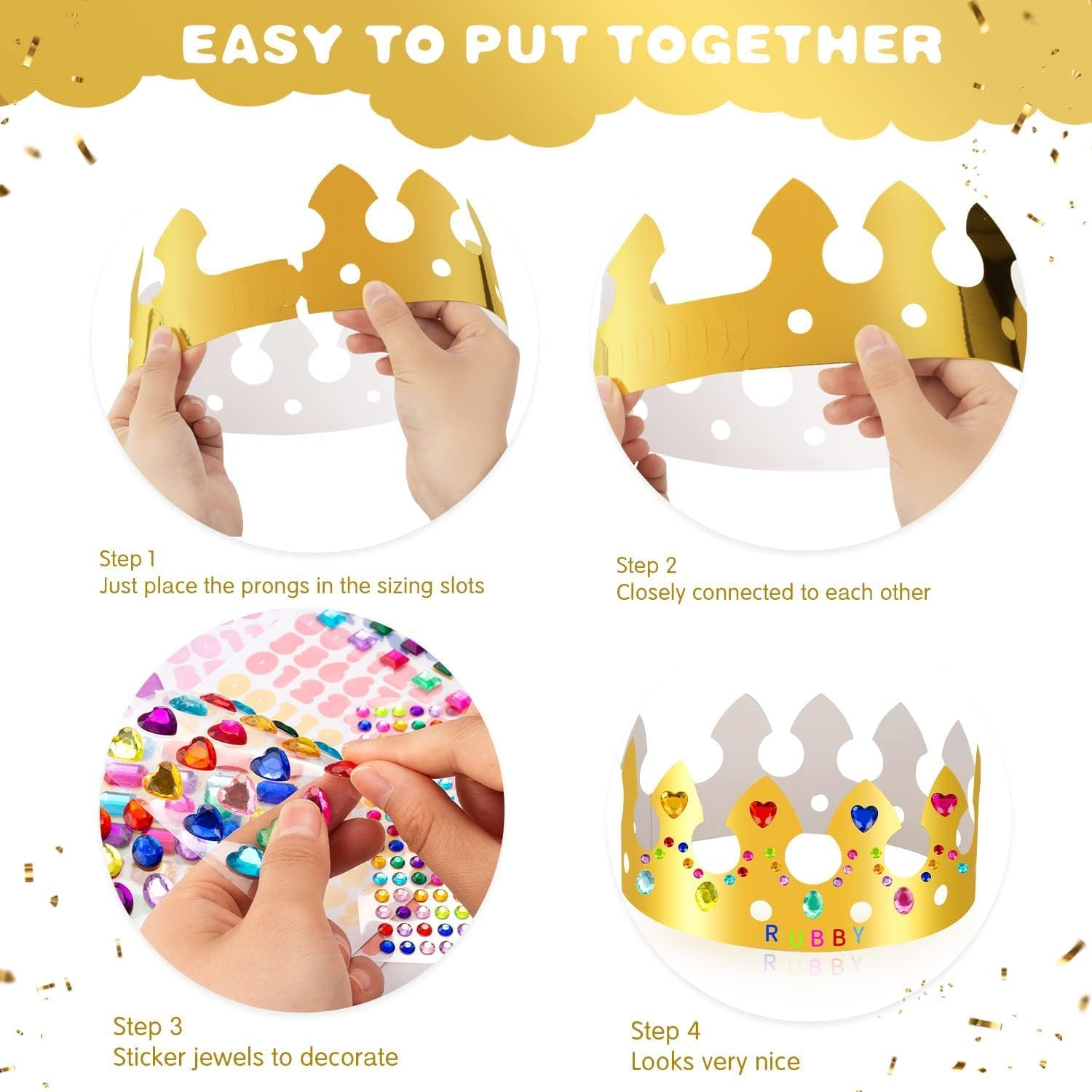 Gold Paper Crowns, DIY Golden King Crowns Craft to Decorate, Paper Prince Princess Crown Hats for School Classroom Birthday Celebration image number 2