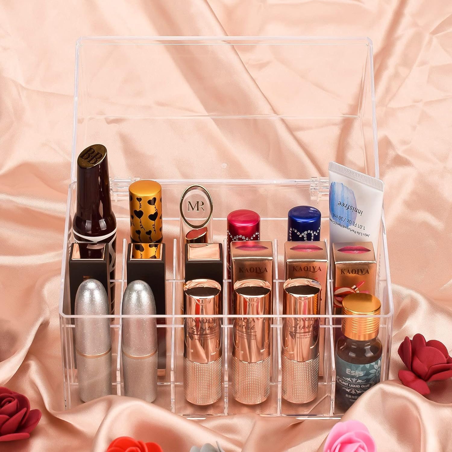 ATOMUS Lipstick Holder Display Case, 18 Slots Lipstick Organizer Storage with Dust Cover Transparent Acrylic Cosmetic Makeup Lipgloss Rack Holder image number 2