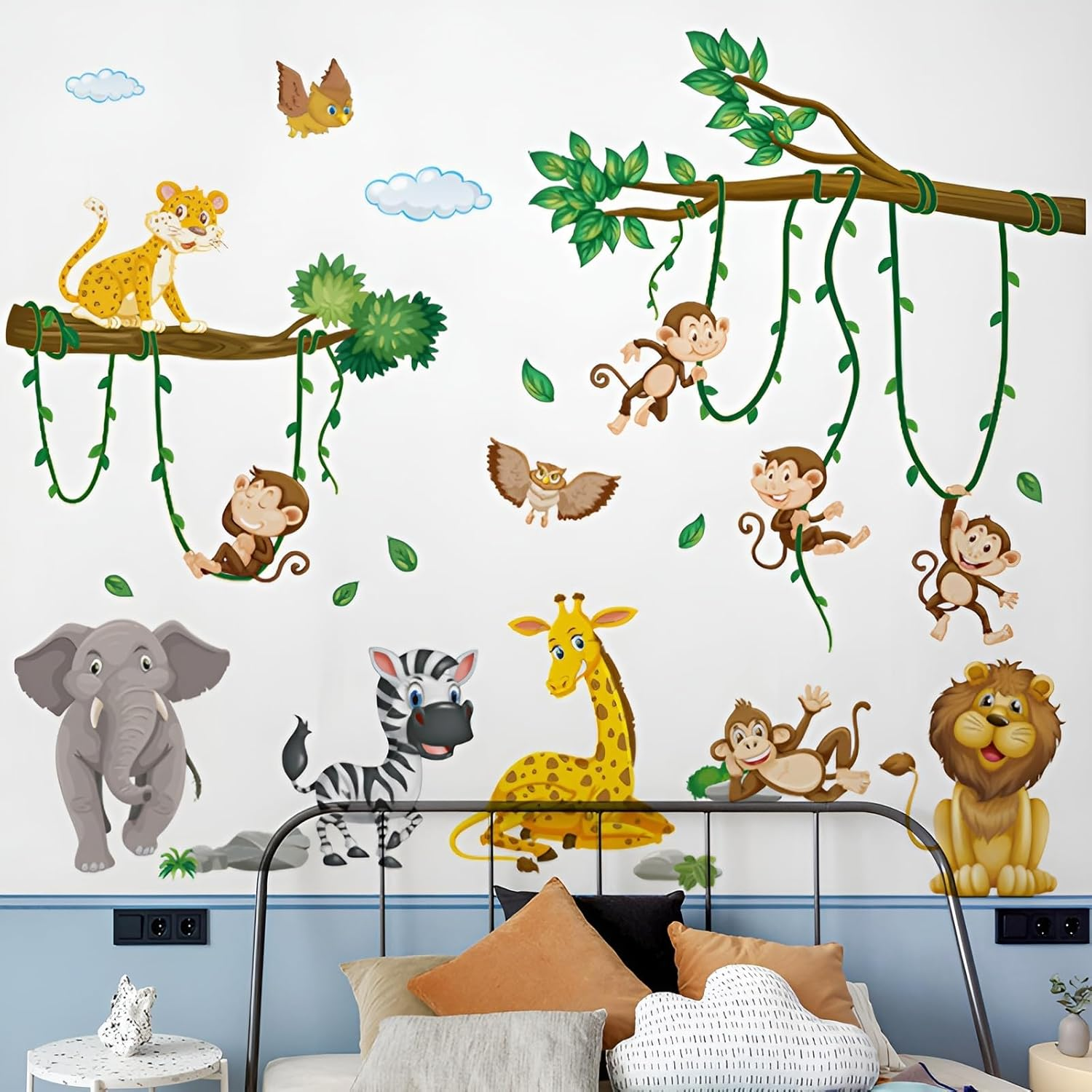 Large Jungle Animal Wall Decals, Animal Party Windows for Early Education Children'S Room, Nursery Decorated with Giraffe Elephant Monkey Tree Branches image number 6