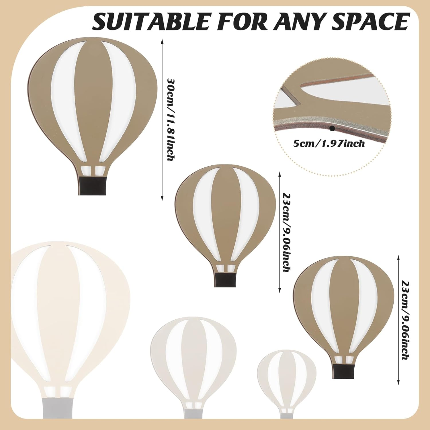 Soaoo 9 Pcs Hot Air Balloon Decorations Nursery Wall Decor Boho Wooden Sign Baby Shower Decorations for Bedroom Classroom Playroom Wall Art image number 5