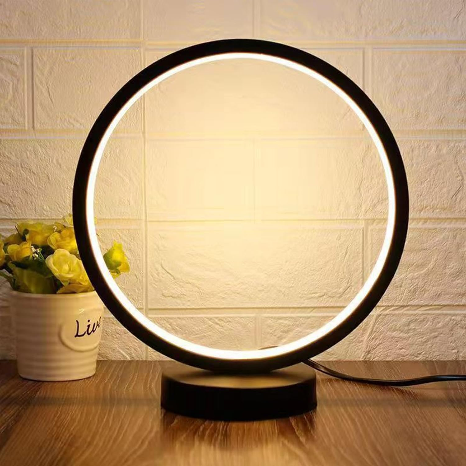 Small Modern Bedside Table Lamp, LED round Bedside Night Light, 3 Color Temperatures and 10 Brightness Levels, 7.87'' Desk Lamp for Bedroom, Living Room, Reading Lamp, Home Decoration, White - Black image number 4