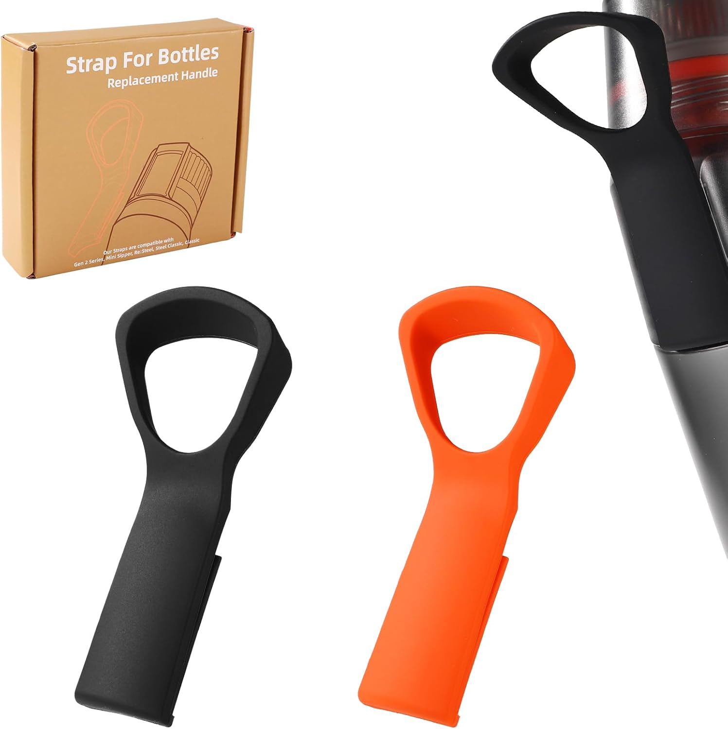 2Pcs Handle Compatible with Air up Water Bottle, Silicone Bottle Handle Fastening Water Bottle Handle Grip Accessories Bottle Handle Belt for Carrying Sports Event School Home (Black, Orange) image number 6