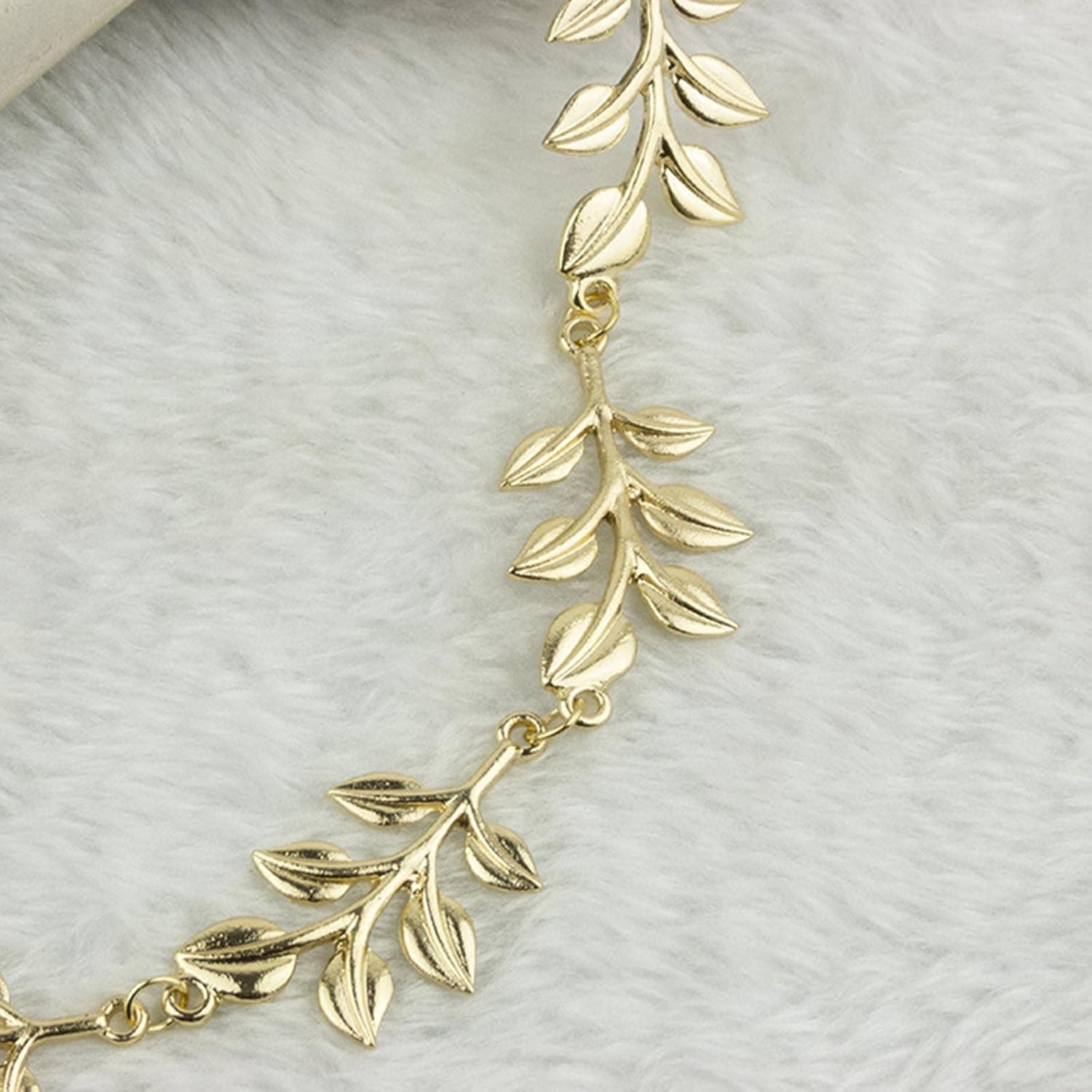Wendalern Boho Leaf Hair Chain Headband Gold Leaf Hair Band Wedding Head Chain Metal Elastic Gold Headpiece Bridal Hair Chain Headpiece Decorative Hair Accessories for Women and Girls image number 2