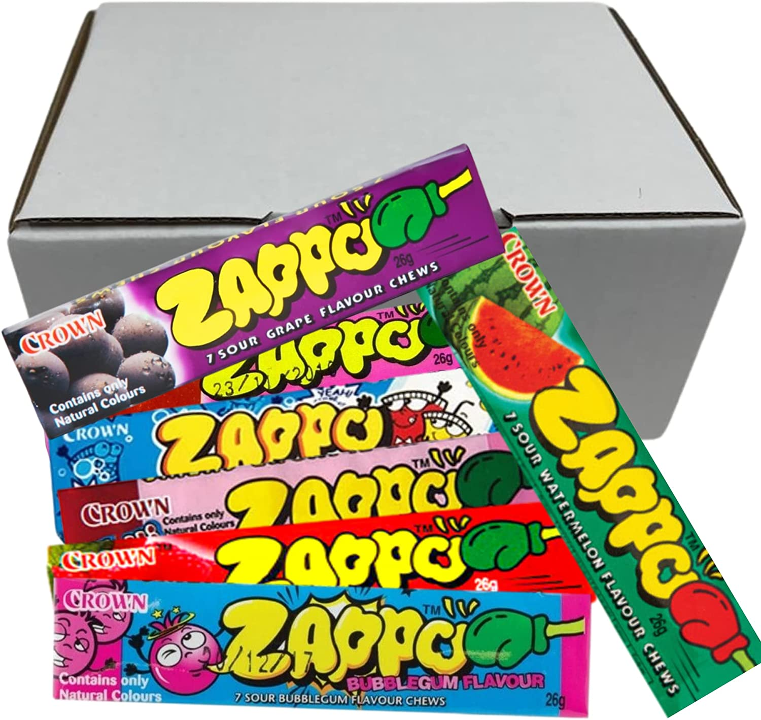 Zappo Chews Variety Pack - 21 Assorted Flavours - All-Natural Coloured Chews - 26G per Pack - Bulk Value Pack for Parties, Holidays, Games and Movie Nights, and Halloween Treats - Classic Sweets in a Box