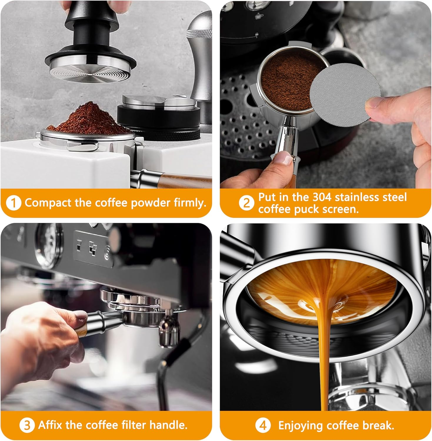 54Mm Bottomless Portafilter,54Mm Bottomless Naked Portafilter for Brevile 8 Series and Brevile Barista Bambino Espresso Coffee Machine, Filter Basket, Spoon, Brush, Puck Screen, Red Acid Branch Wood image number 4