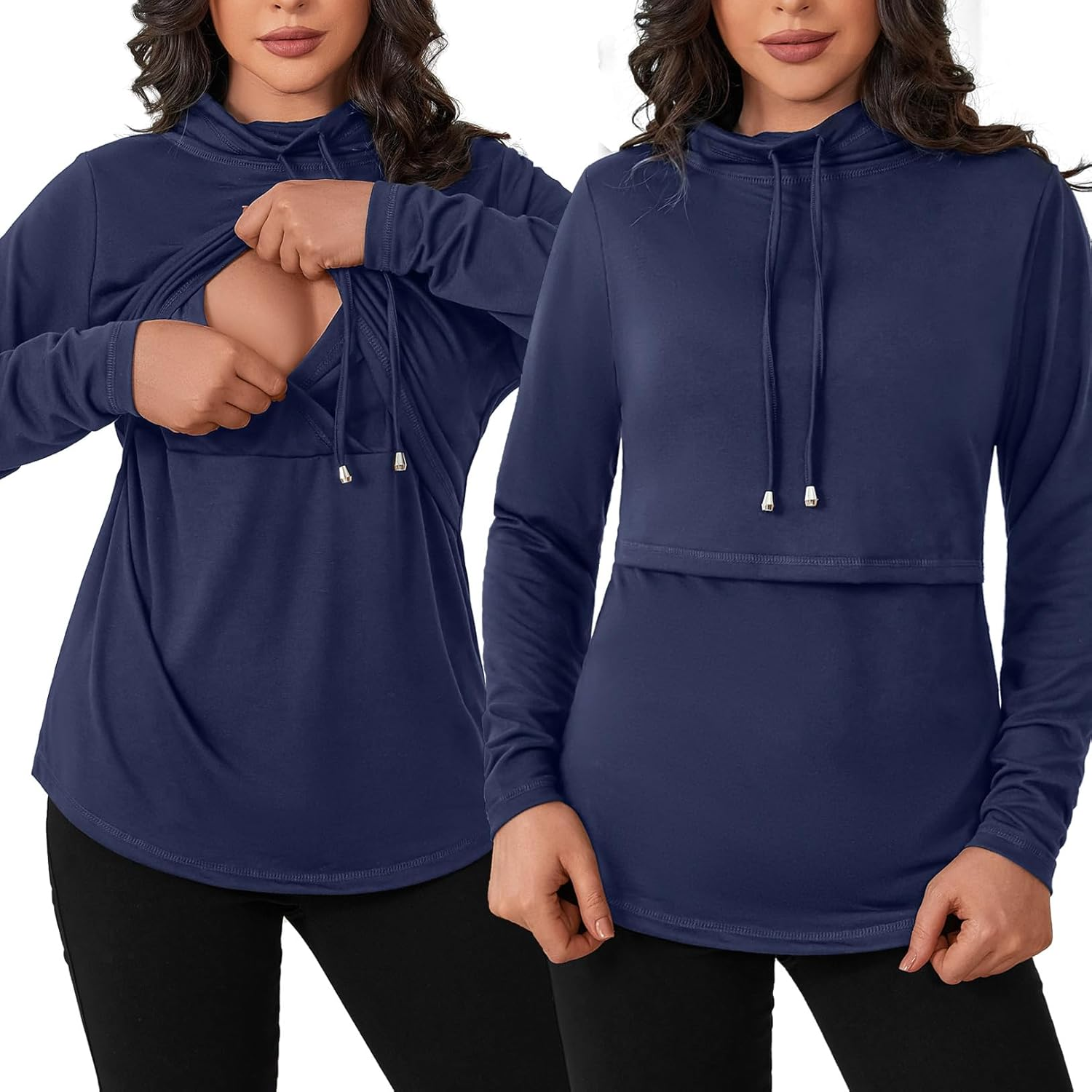 GINKANA Womens Nursing Tops Breastfeeding Sweatshirts Shirts Long Sleeve Drawstring Cowl Neck Nursing Tee Shirts Blouse