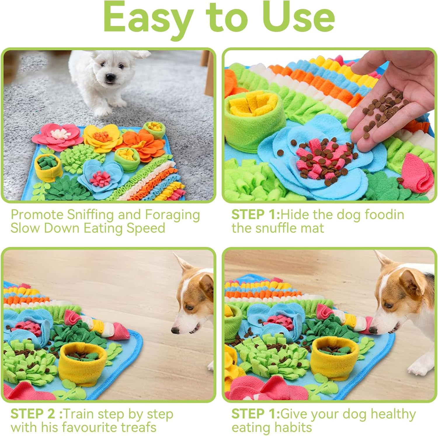 VCCLFSIA Snuffle Mat for Dogs, Sniff Mat Slow Feeding Mat for Small Pets, Cats, Rabbits, Puppy Snuffle Mat Encourages Natural Foraging Skills for Small Dogs Cats (15.4 X 15.4In/39Cm X 39Cm) image number 5
