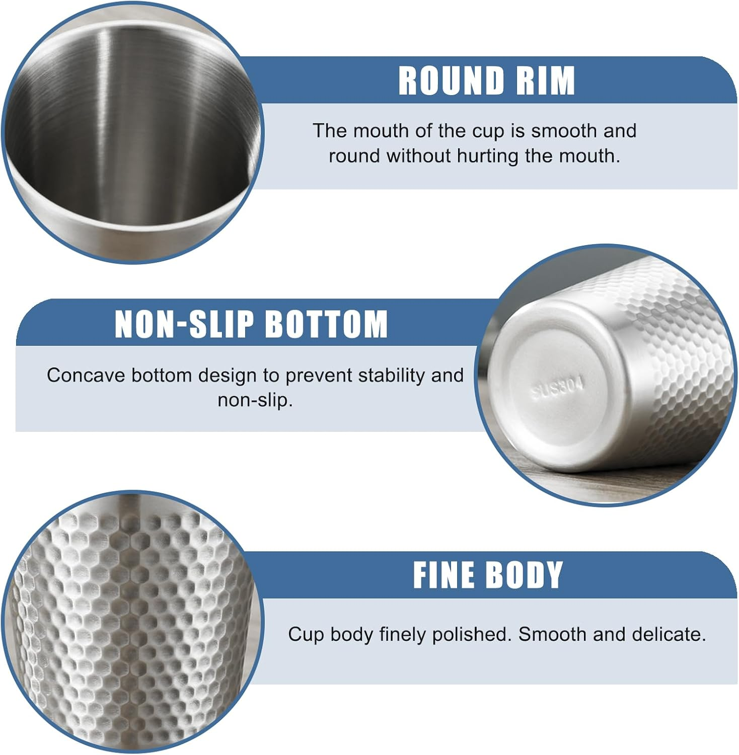 300 Ml Set of 5 Double-Walled Stainless Steel Cups, Stainless Steel Cup Made of 304, Camping Mug, Metal Cup for Camping, Picnic, Hiking image number 5