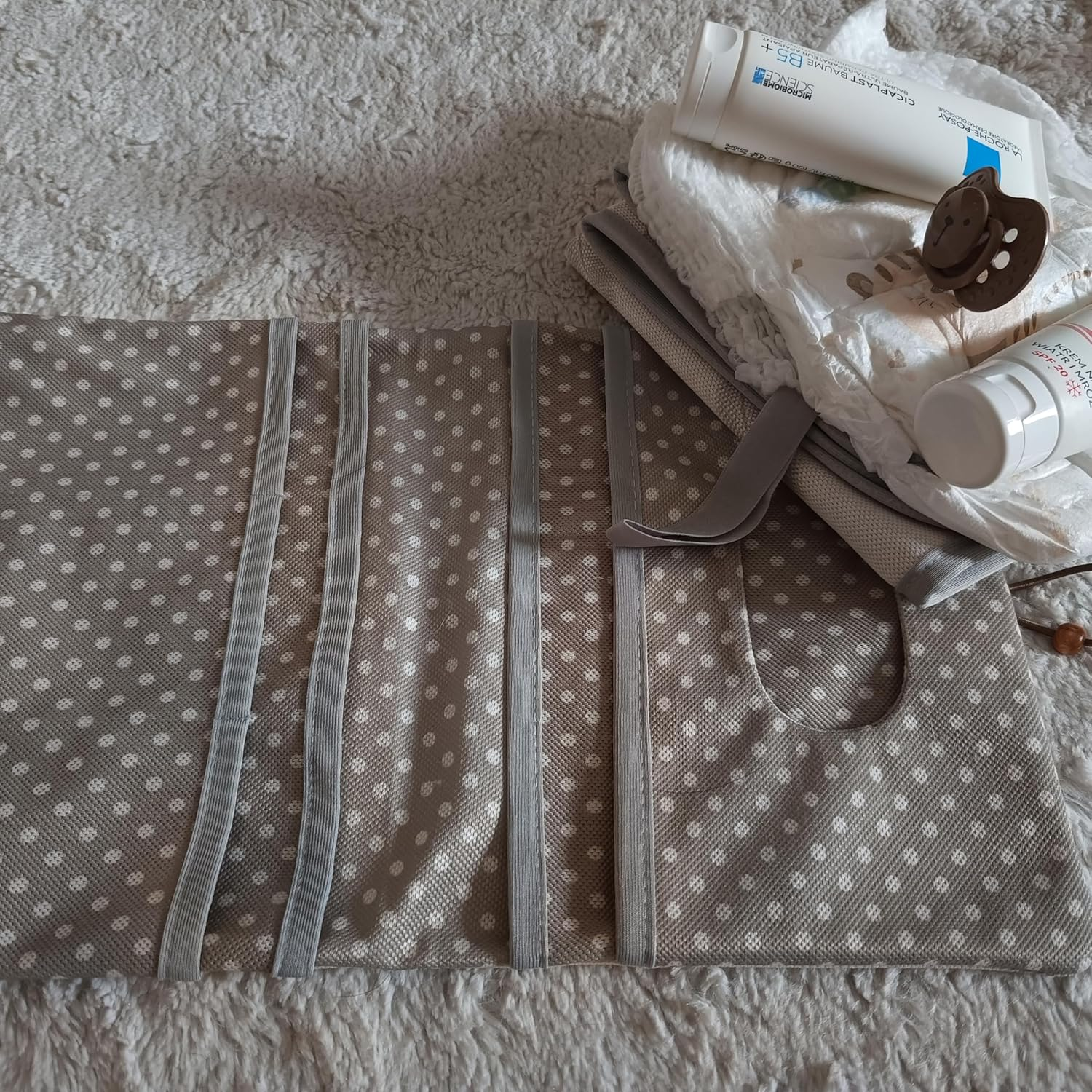 HAMUR HOME Nappy Bag Organiser and Cosmetic Bag 2-In-1 - Small Changing Bag for on the Go Mums Nappies Cream Wipes Baby Organiser, Leaves, Leaves - Grey image number 5