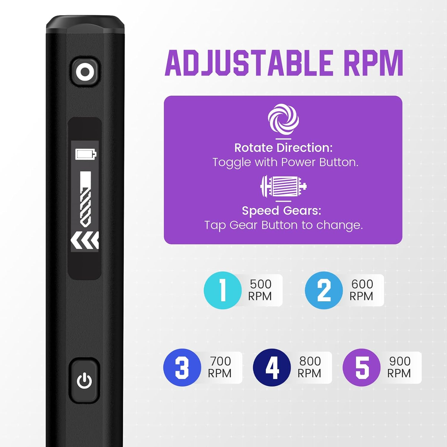 AM ARROWMAX Mini Electric Drill Pen, 5-Speed, 10 Small Drill Bits with Aluminium Box, LED Lights, OLED Display, Resin Mini Drill Set for Jewelry Making, Plastic, Wood (SDS), Black image number 3