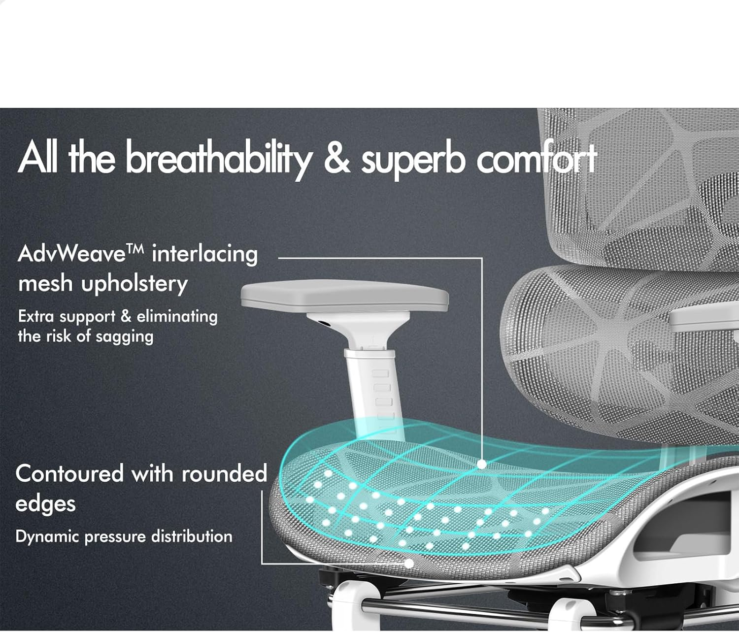 ALFORDSON Patton White Grey Mesh Gaming Chair for Executive Computer Desk, Recline Tilt Adaptive Back Support, Ergonomic Office Chair with 3D Adjustable Armrest and Headrest & Footrest, Max 180Kg image number 6