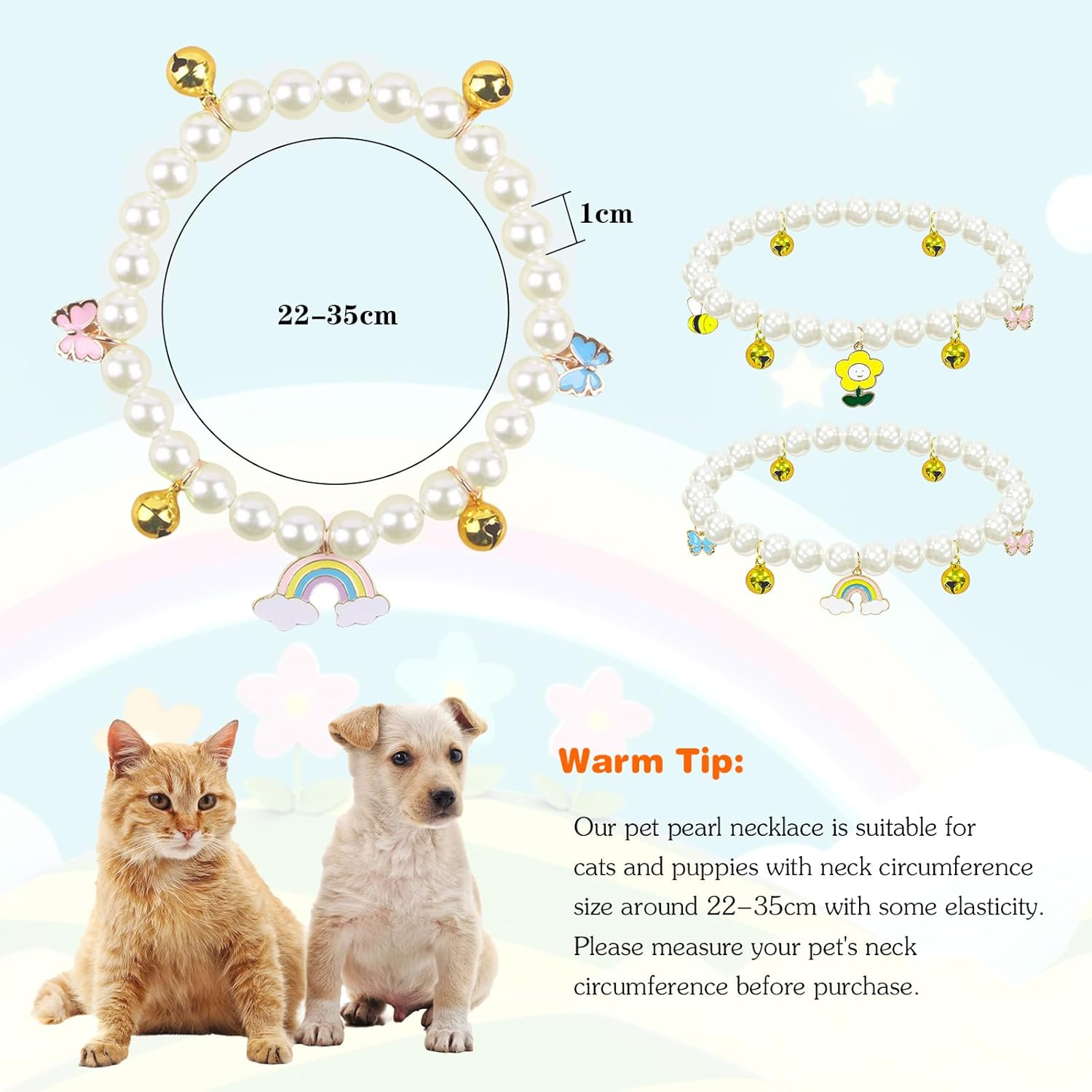 Yanmucy Cat Collar with Bell Pearl Pet Cats Dog Necklace Collar Accessories Necklace Jewellery for Kittens Small Pets Wedding Party Costume Outfits image number 6