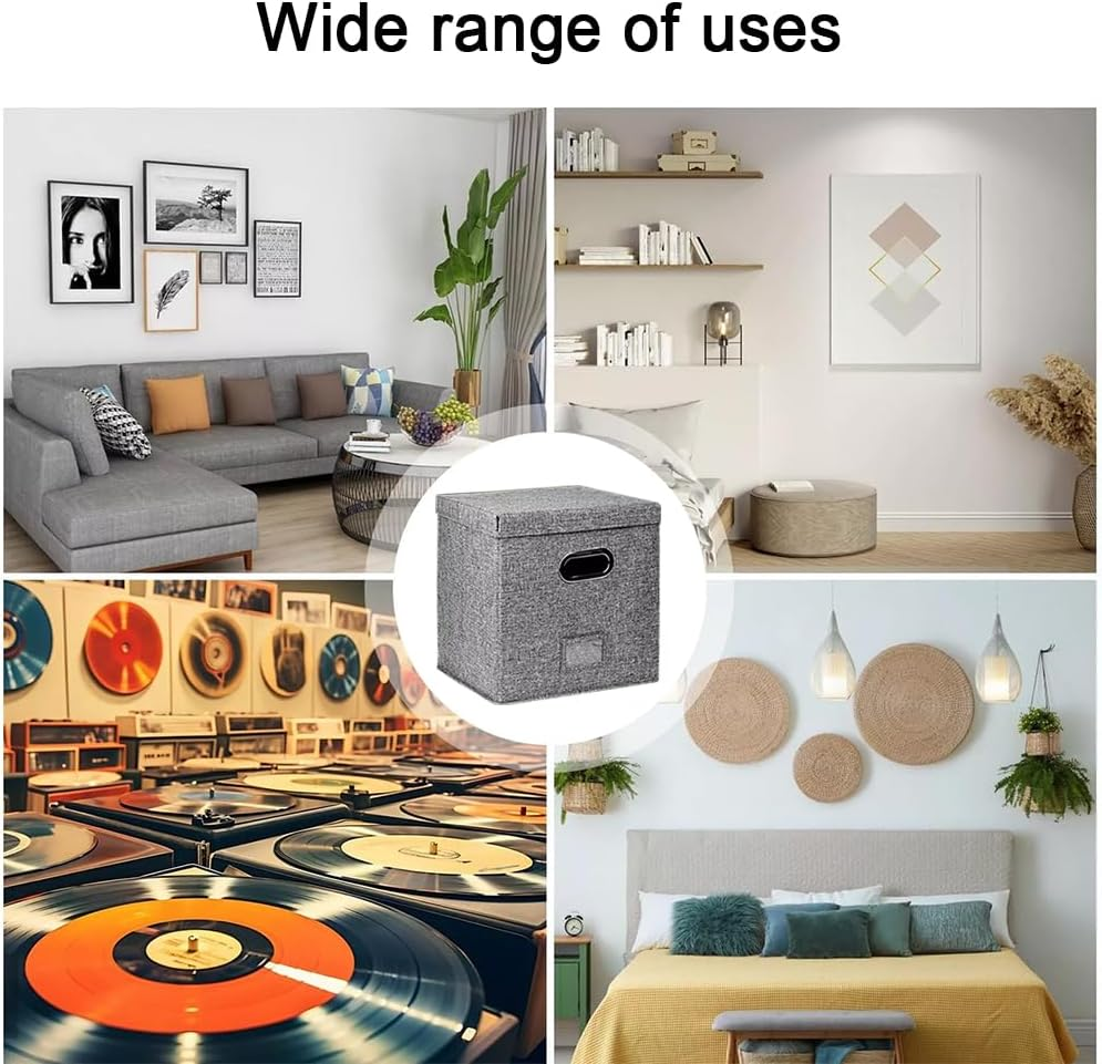 TOMVAES Vinyl Record Storage Box,Records Crate,Album Storage,Fabric Storage Boxes with Lids for Moving,Office,Closet,Home Organizer,33X33X33Cm,Grey image number 2