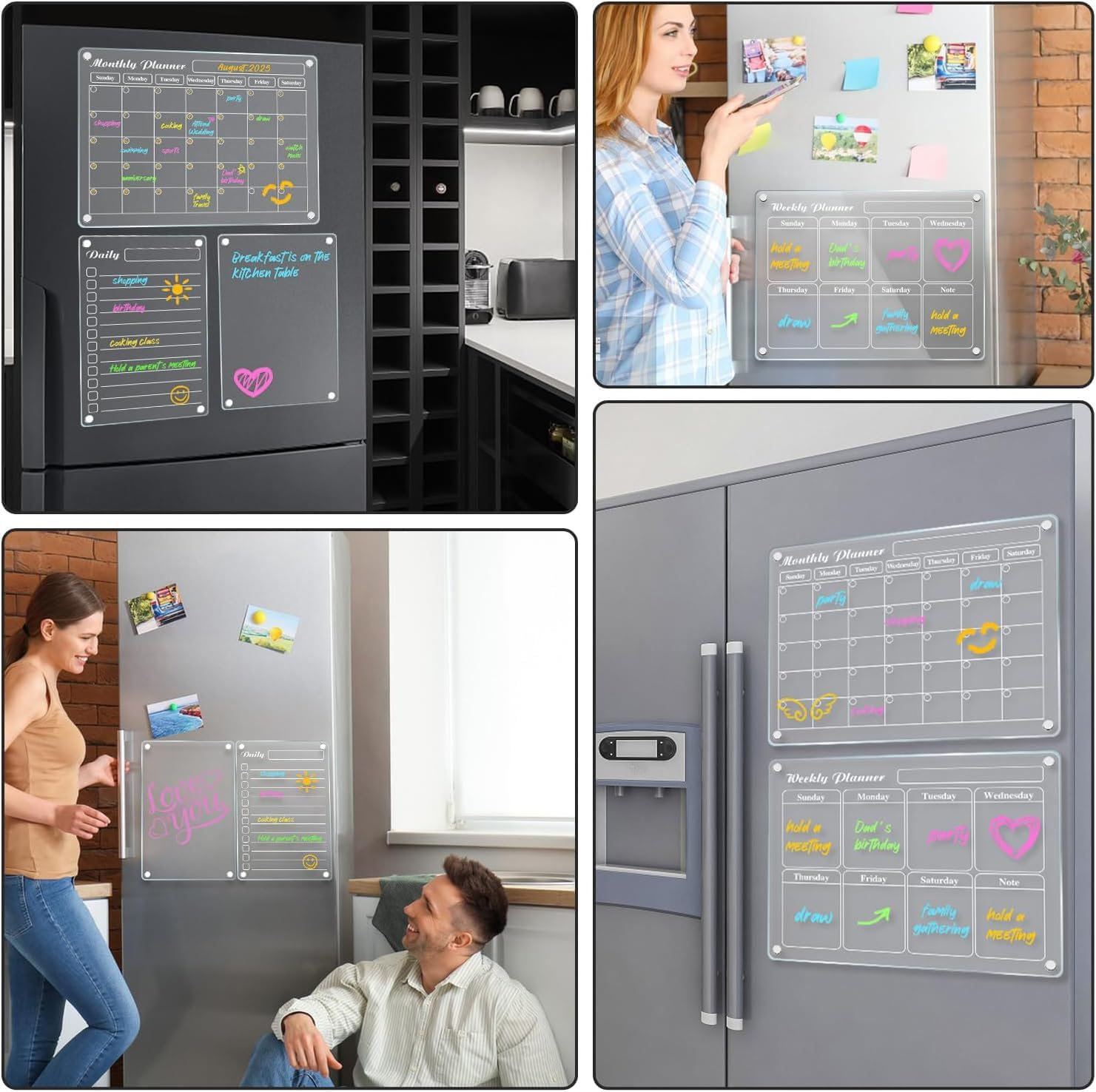 4Pcs Fridge Calendars Planning Pads, Acrylic Magnetic Fridge Calendar, Clear Fridge Monthly Weekly Planner, for Events/Business Meetings/Shopping Lists with 6 Color Markers & Wipes - 40 X 30 Cm and 30 X 20 Cm image number 2