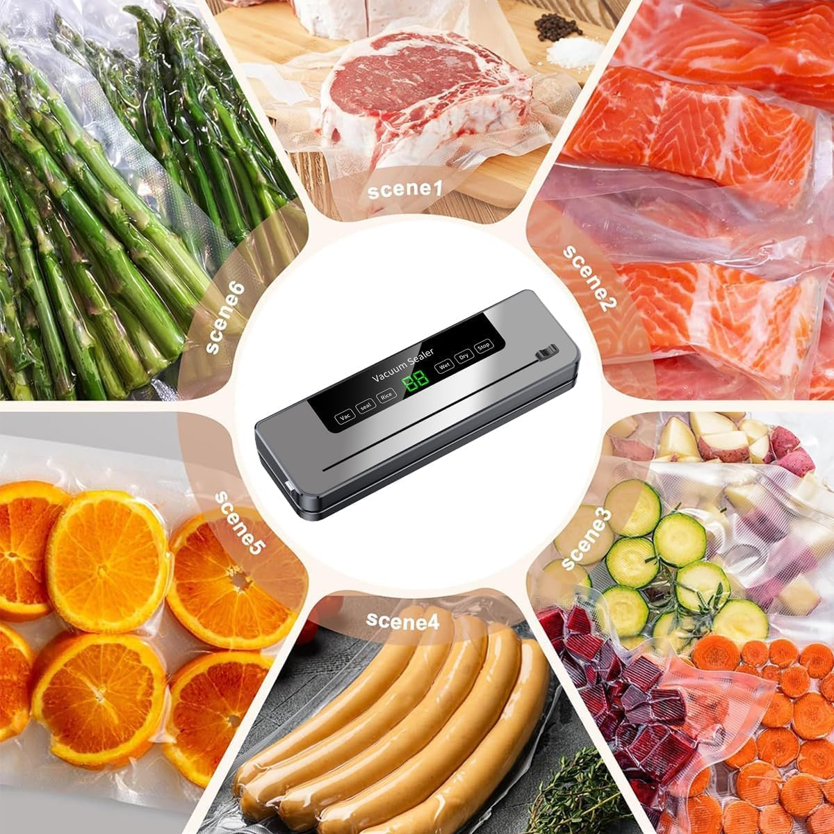 Vacuum Sealer Machine, 5 in 1 Food Vacuum Sealer Machine with Build-In Cutter Automatic Air Sealing System Smart Touchscreen for Food Storage Dry and Moist Food Modes with 30Pcs Seal Bags Kit image number 6