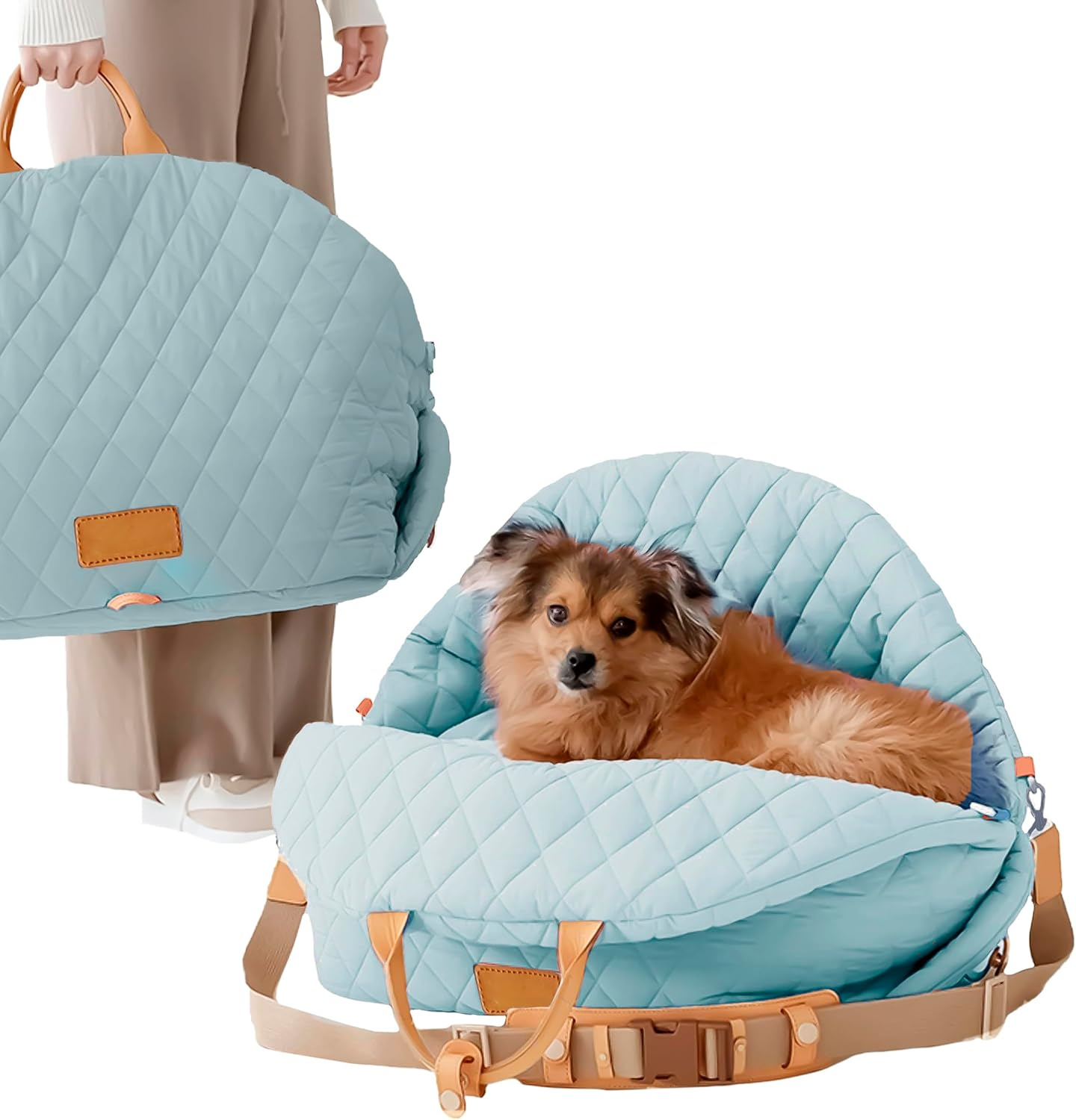 BDZBREN 3-In-1 Dog Car Seat for Small Pets 0-18Lbs，Portable Carrier, Travel Bed with Safety Leash | Waterproof, Machine Washable, Anti-Slip Base (Pink, L)